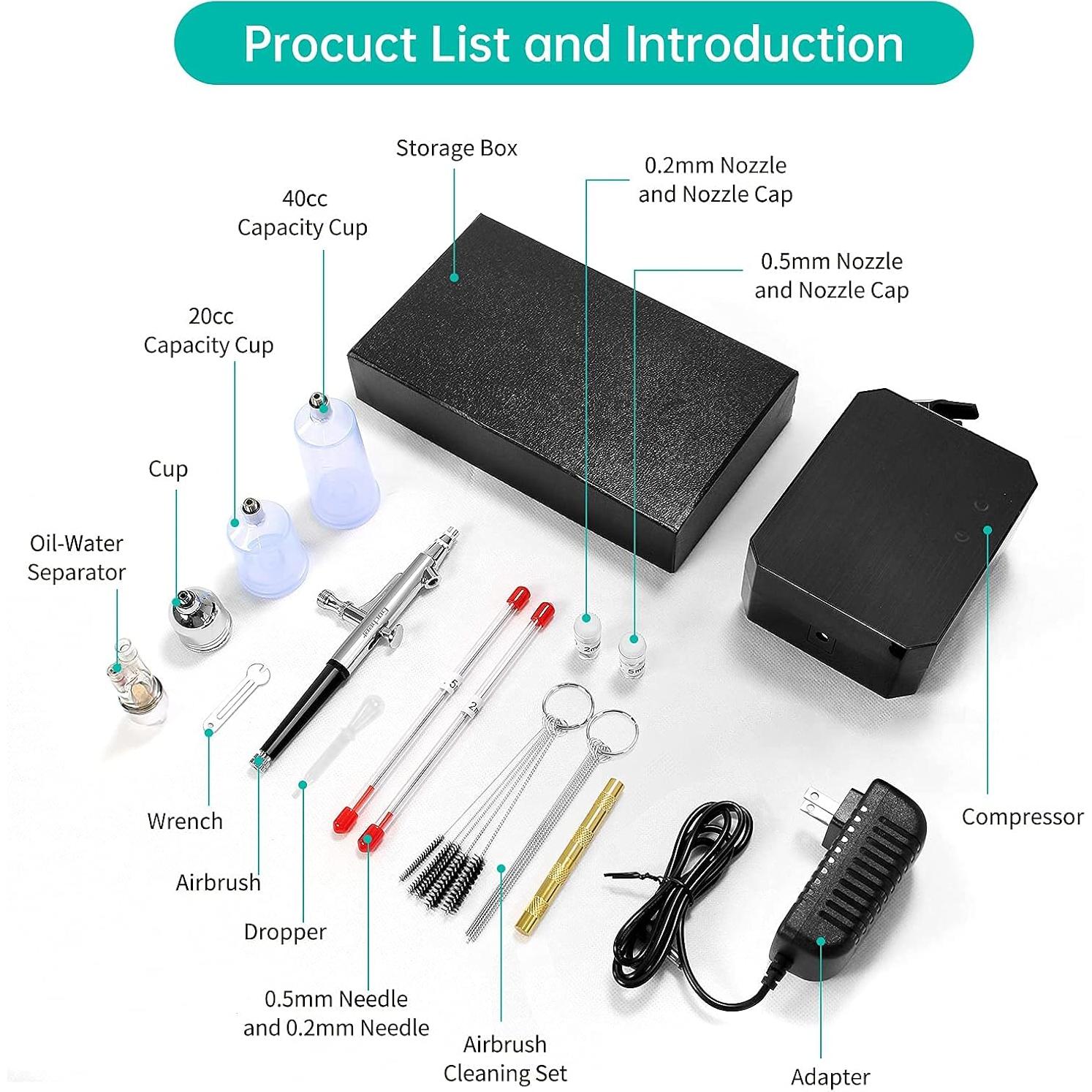 Kit de Aerógrafo Gocheer 40 PSI con Boquillas 0.2/0.3/0.5mm