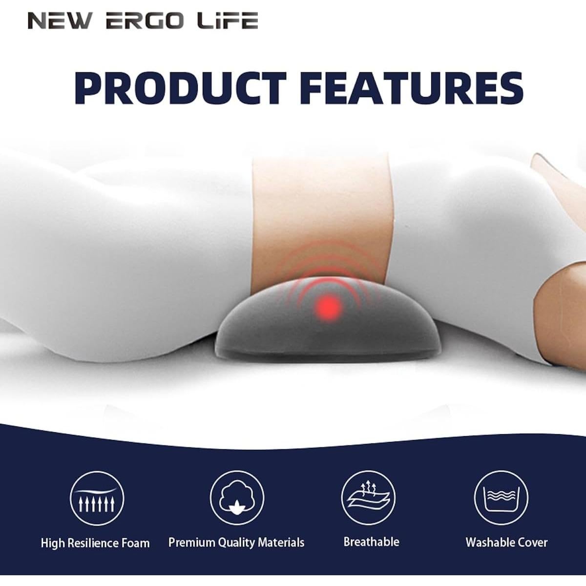 Cojín Lumbar New Ergo Life Espuma Viscoelástica 55x26cm