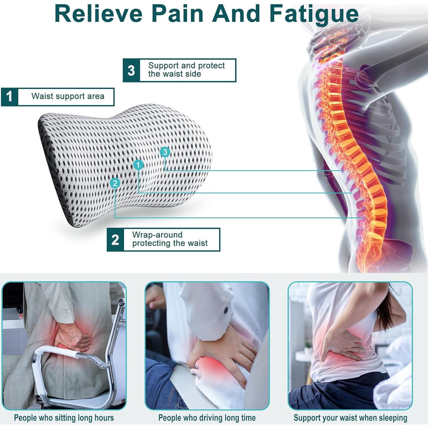 Cojín Lumbar Powerole Espuma Viscoelástica Gris 22x10x7cm