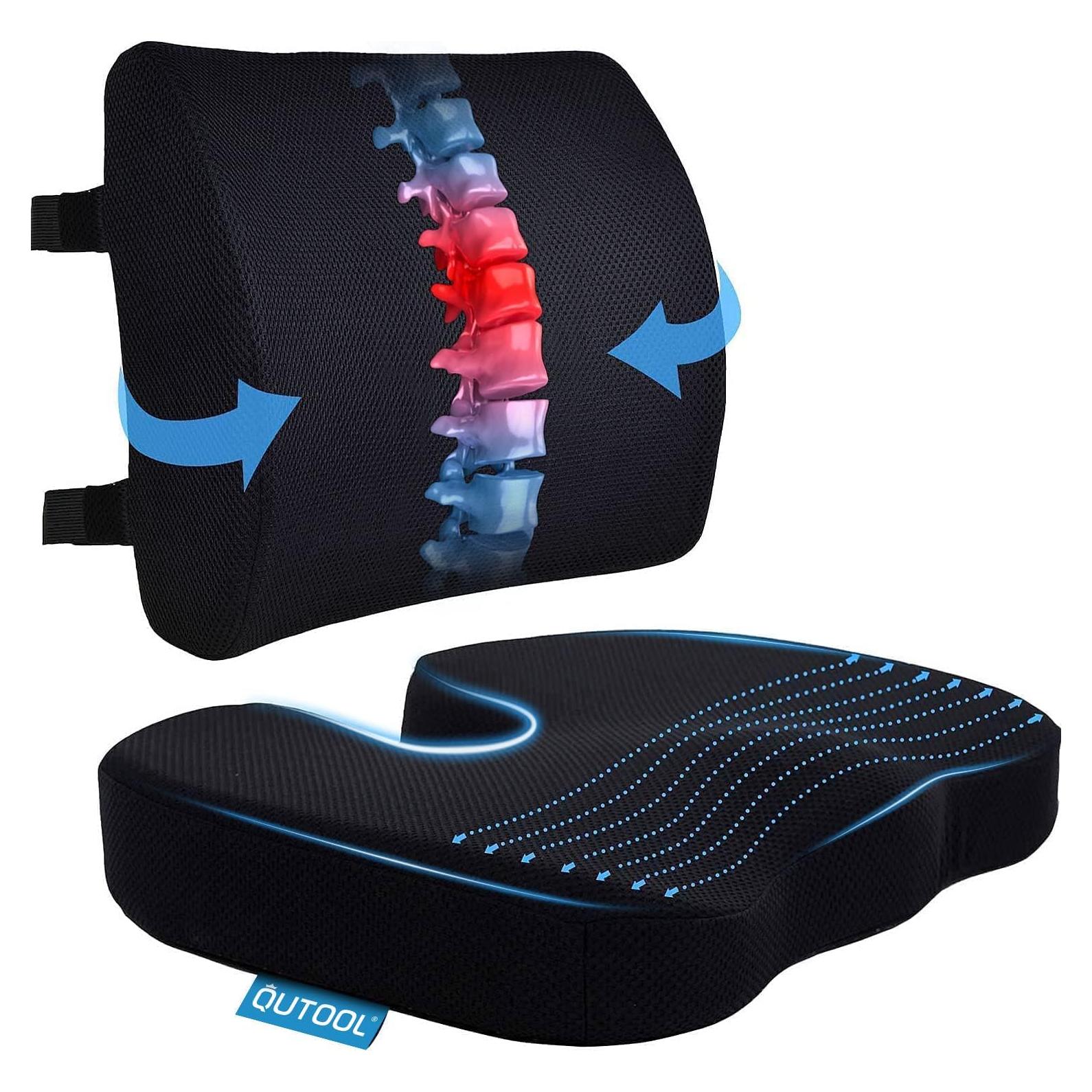 Cojín de Asiento y Almohada Lumbar Qutool Espuma Viscoelástica
