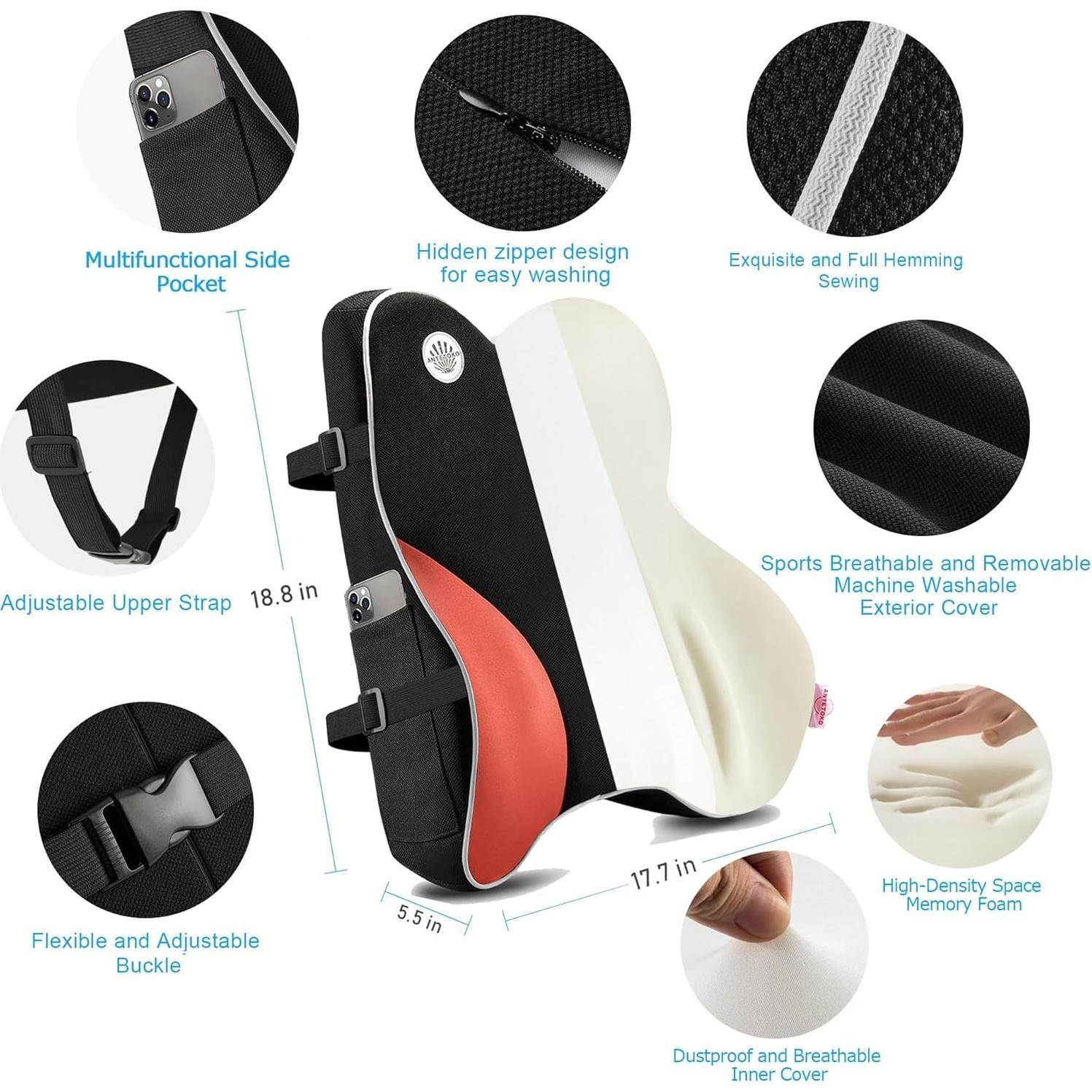 Almohada Soporte Lumbar ANTETOKO Espuma Memoria Negra