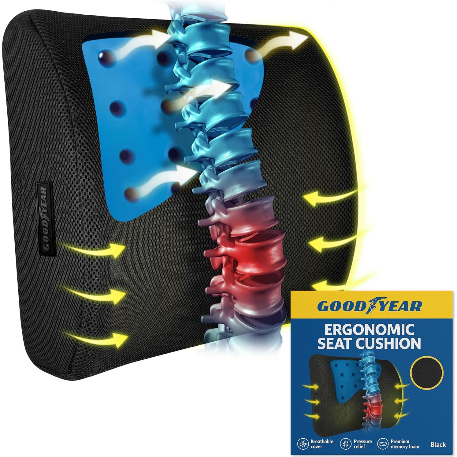 Cojín Lumbar Goodyear GY1003 Espuma Viscoelástica 34x36 cm