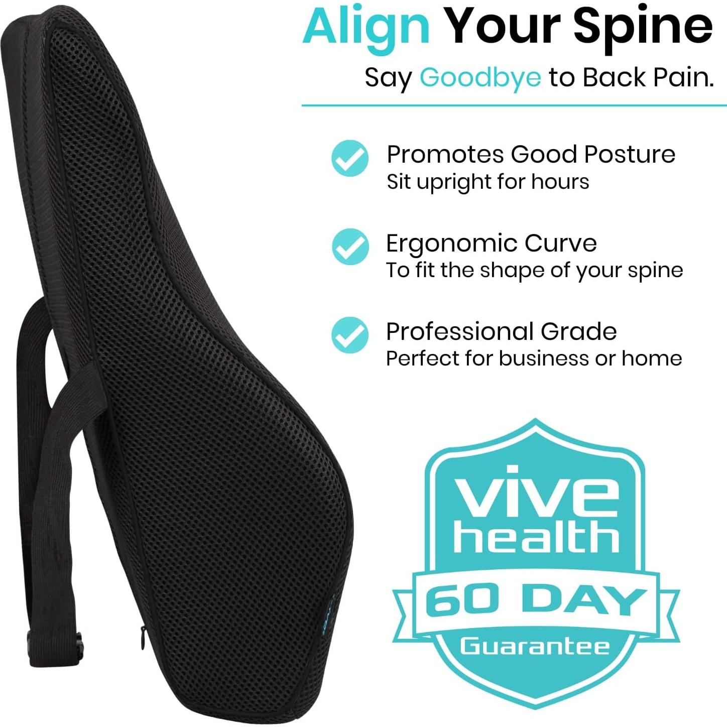 Cojín Lumbar Vive - Espuma Viscoelástica 46x38 cm Negro