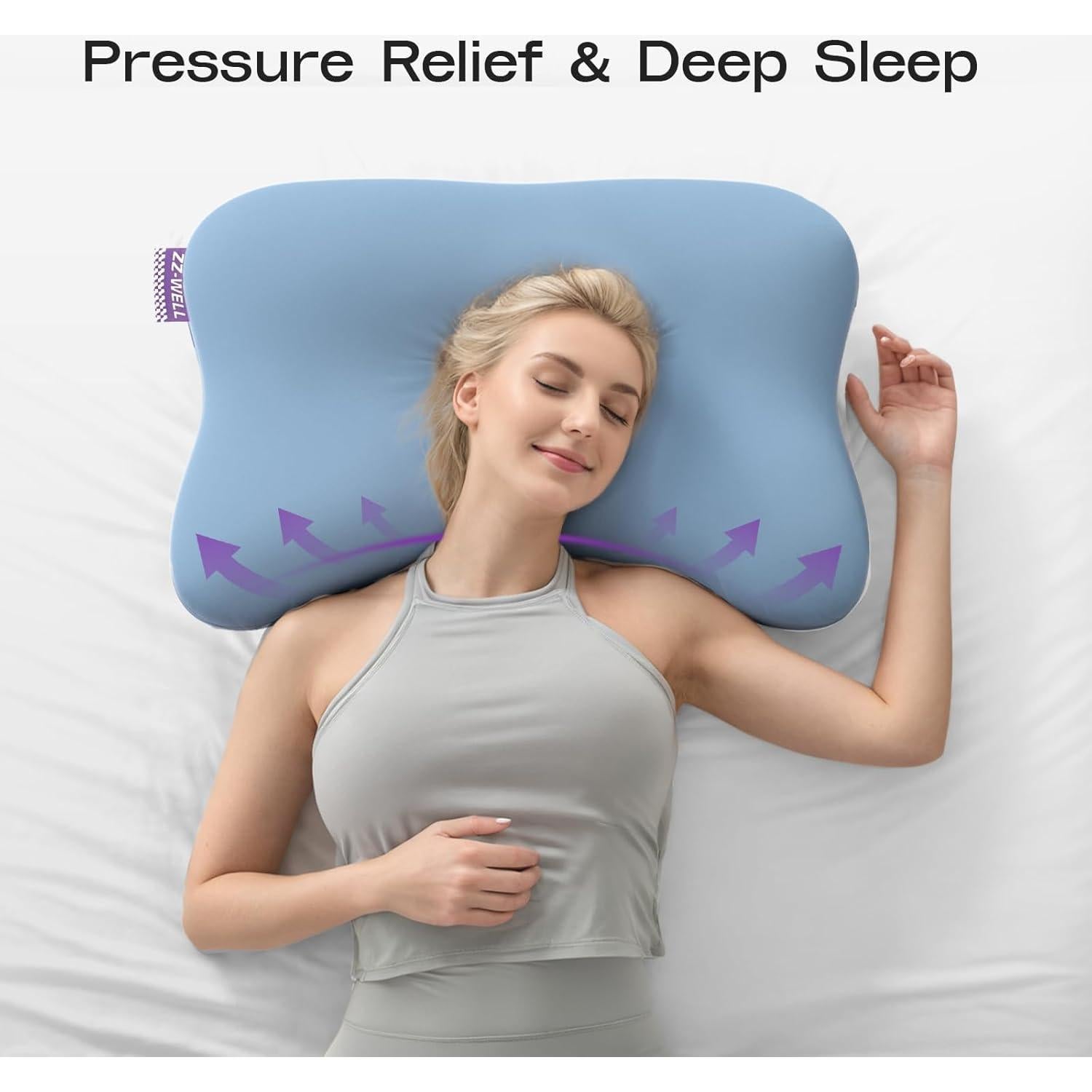 Almohada Ergonómica ZZ-WELL 1115 para Dormir de Lado Azul