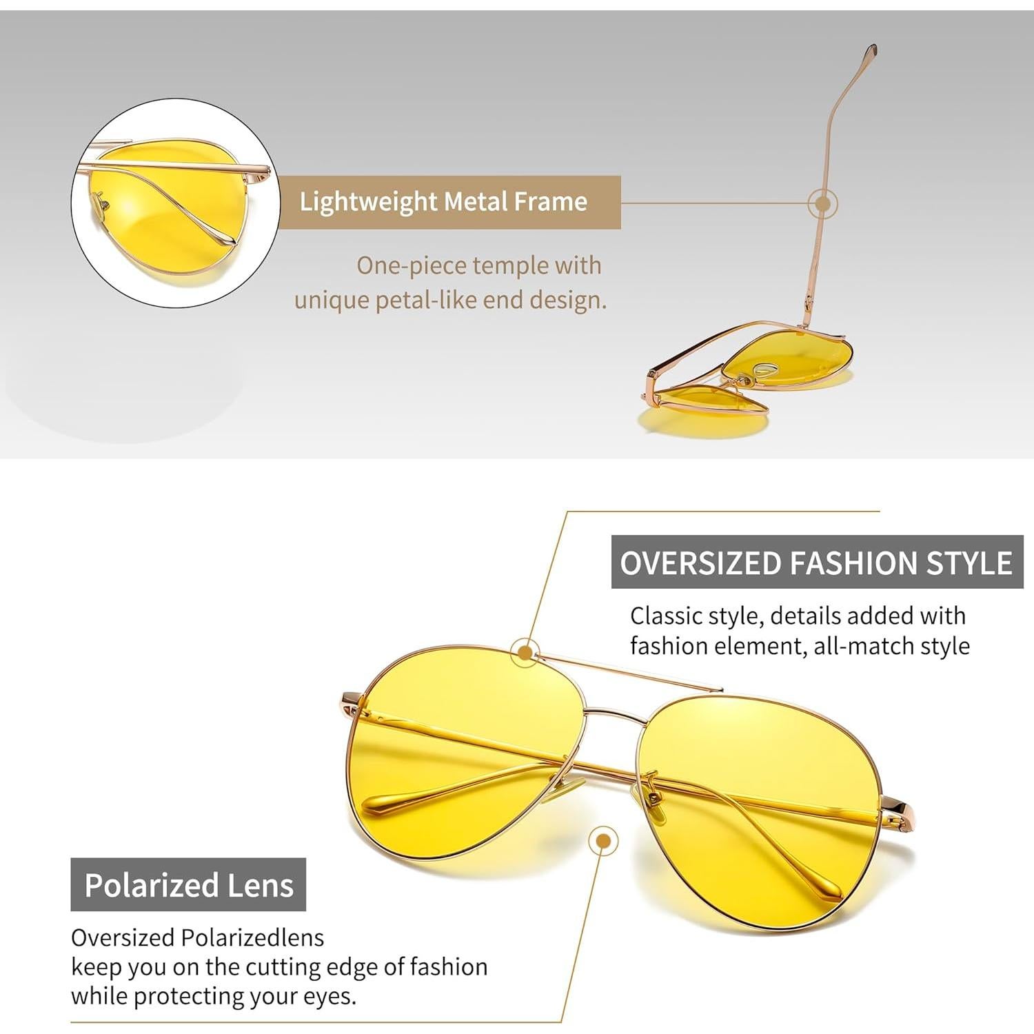 Gafas de sol aviador SUNGAIT - Lentes polarizados amarillos