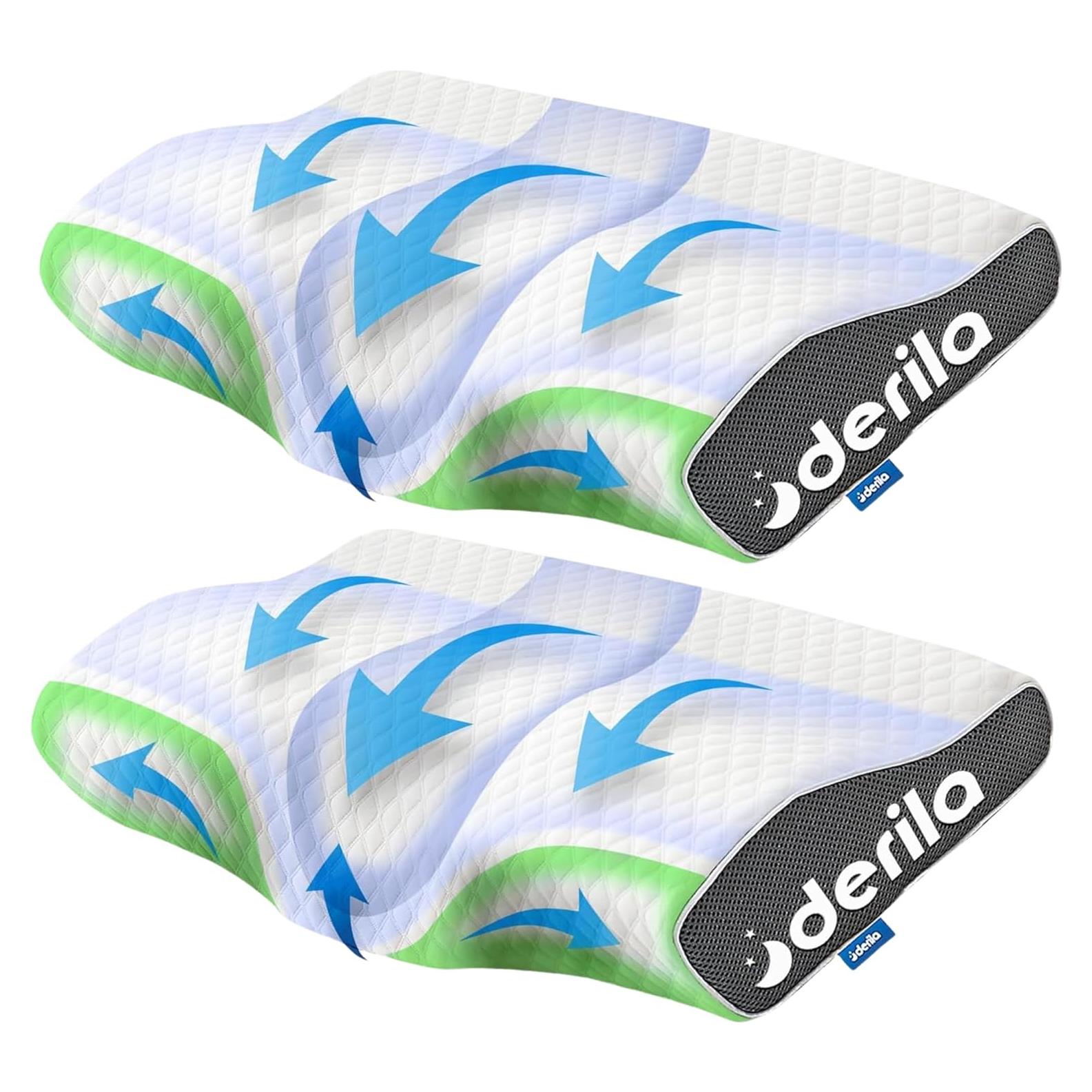 Derila Cervical Queen Size Pillow for Sleeping - Ergonomic Neck Support Pillow for Neck & Shoulder Pain Relief - Side, Back, Stomach Sleepers - Contour Best Bed Anti-Snoring Pillows for Sleeping