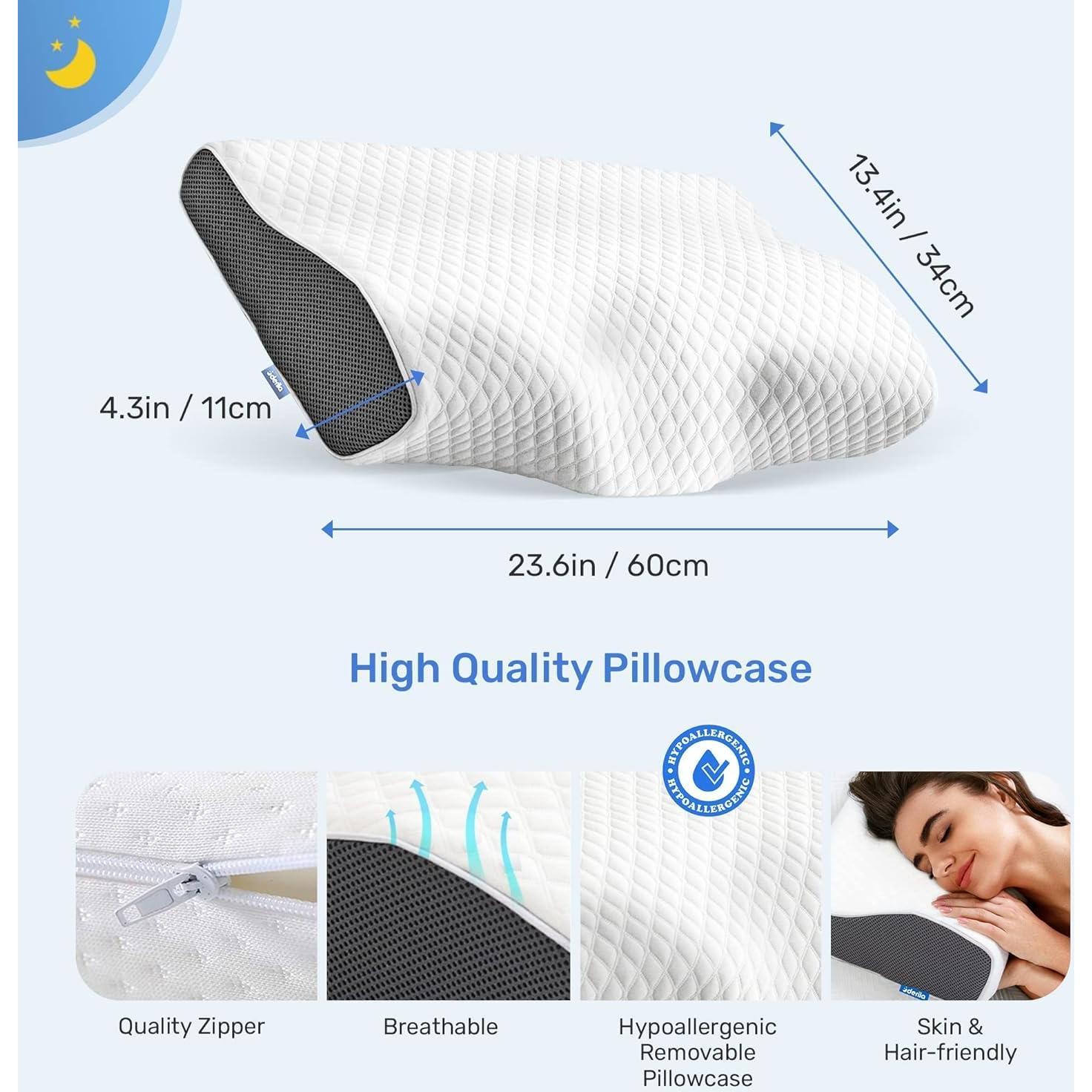 Derila Cervical Queen Size Pillow for Sleeping - Ergonomic Neck Support Pillow for Neck & Shoulder Pain Relief - Side, Back, Stomach Sleepers - Contour Best Bed Anti-Snoring Pillows for Sleeping