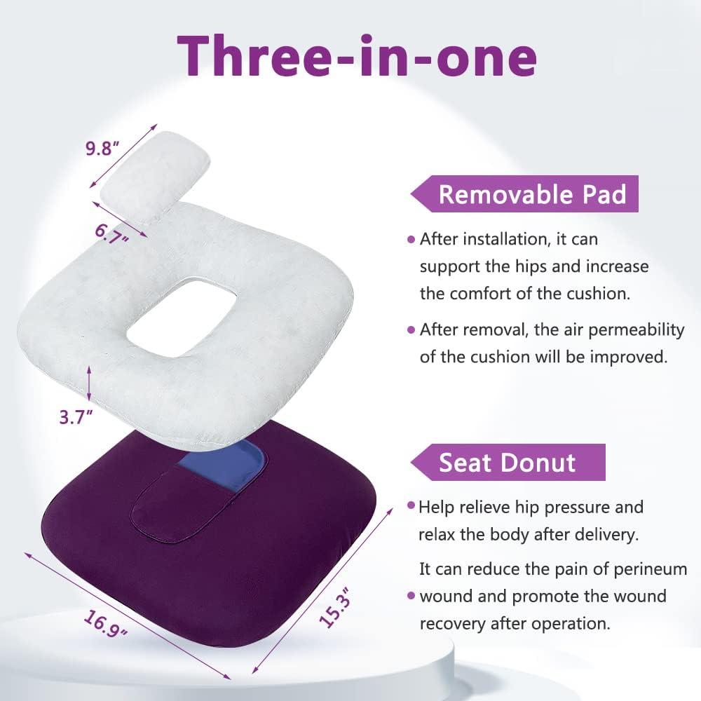 Almohada Donut Postparto POWYS con Paquetes de Hielo 42.9x38.9cm