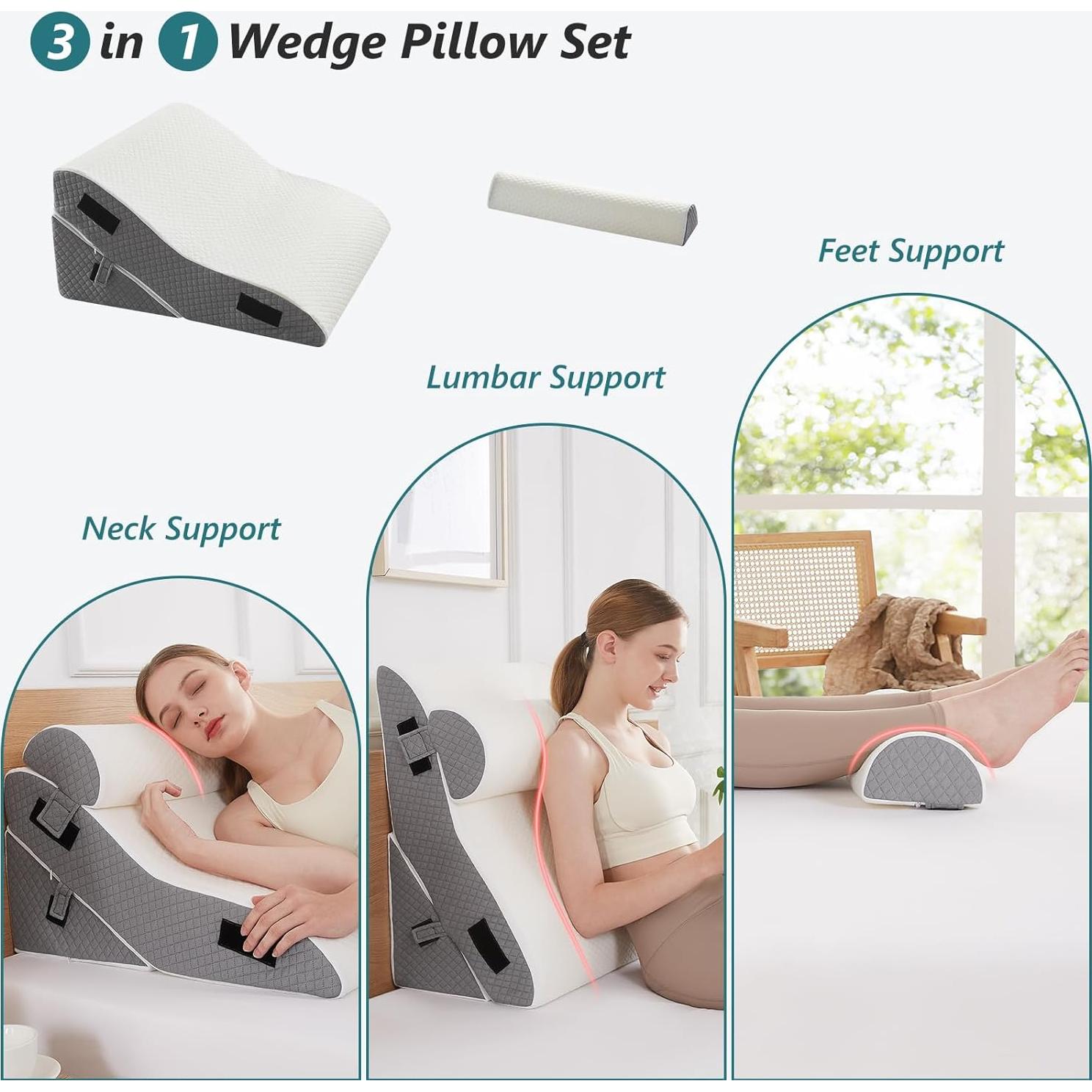 Cojín en cuña 3 PCS Longering 57 cm Alivio Dolor Espalda
