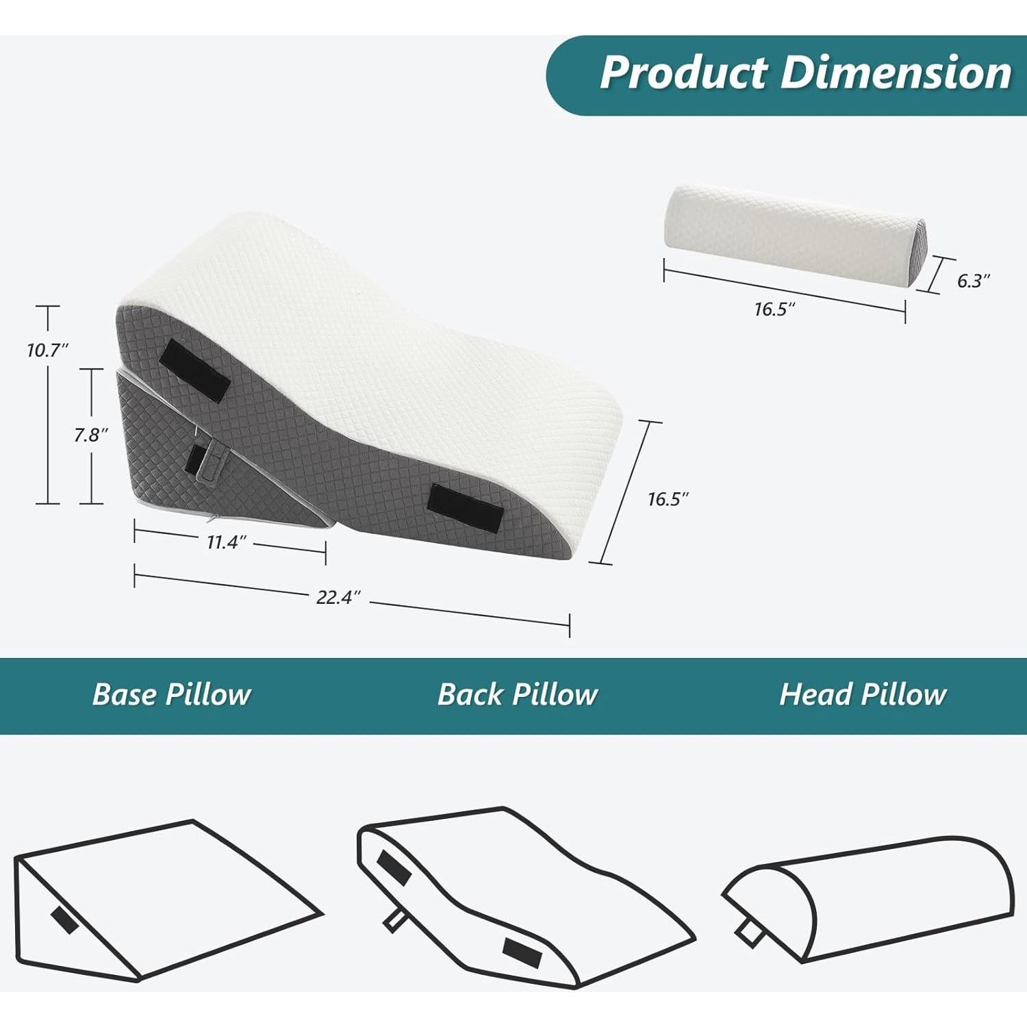 Cojín en cuña 3 PCS Longering 57 cm Alivio Dolor Espalda