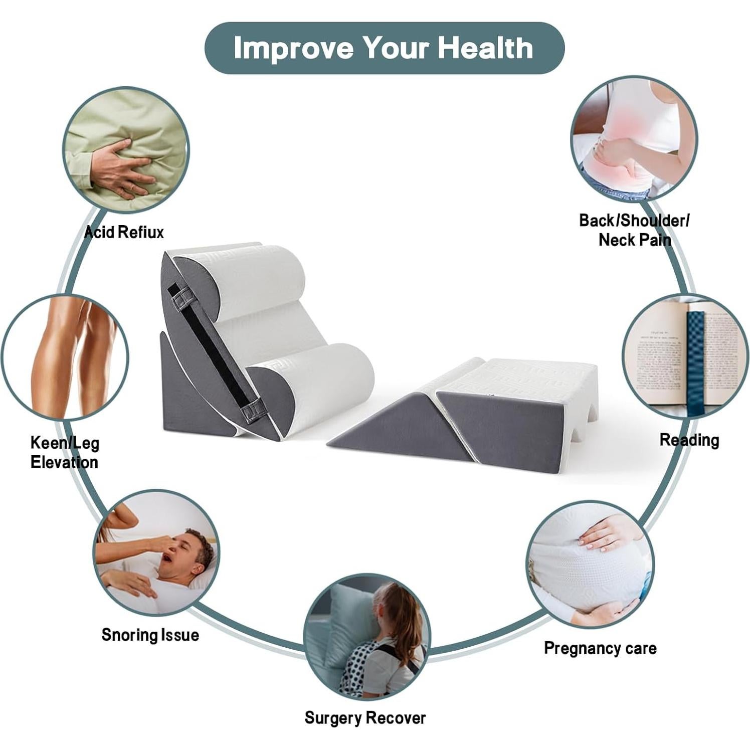 Juego de 6 almohadas ortopédicas Yojoker en cuña - Espuma viscoelástica