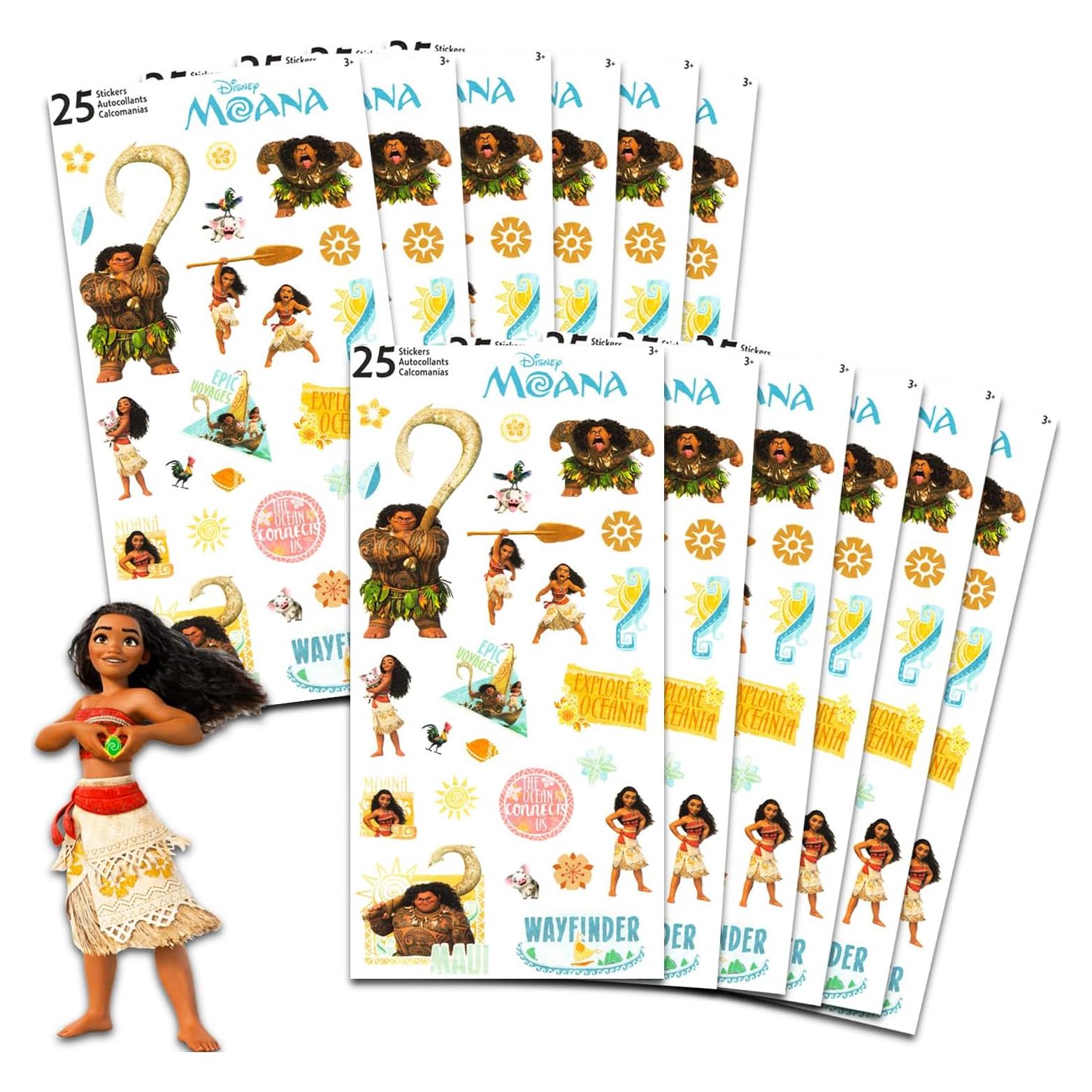 Stickers de Moana Disney - Paquete de 12 Hojas para Fiesta