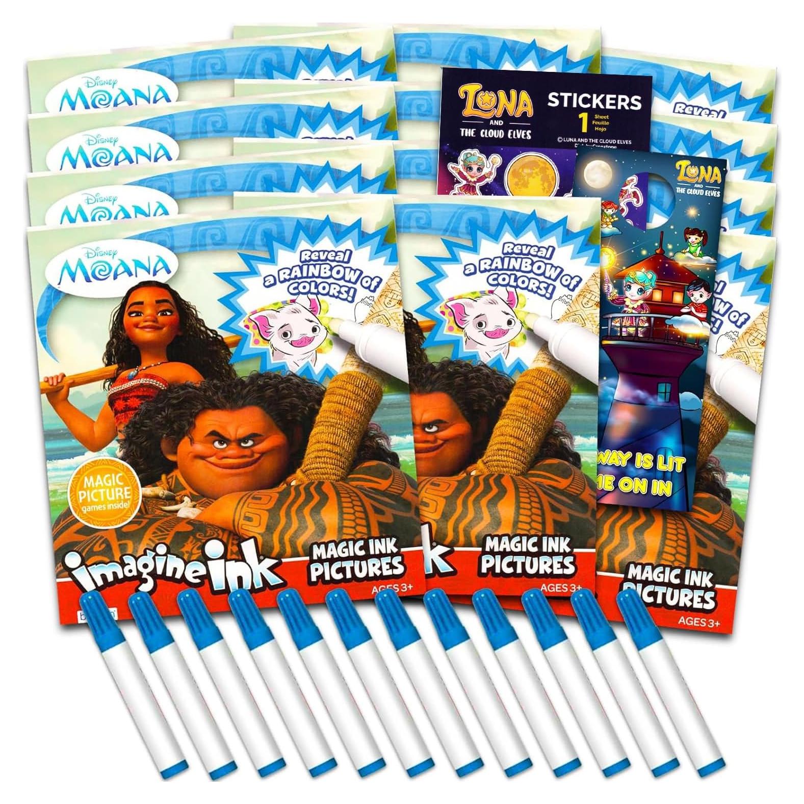 Set de 12 Libros para Colorear Disney Moana con Tinta Mágica