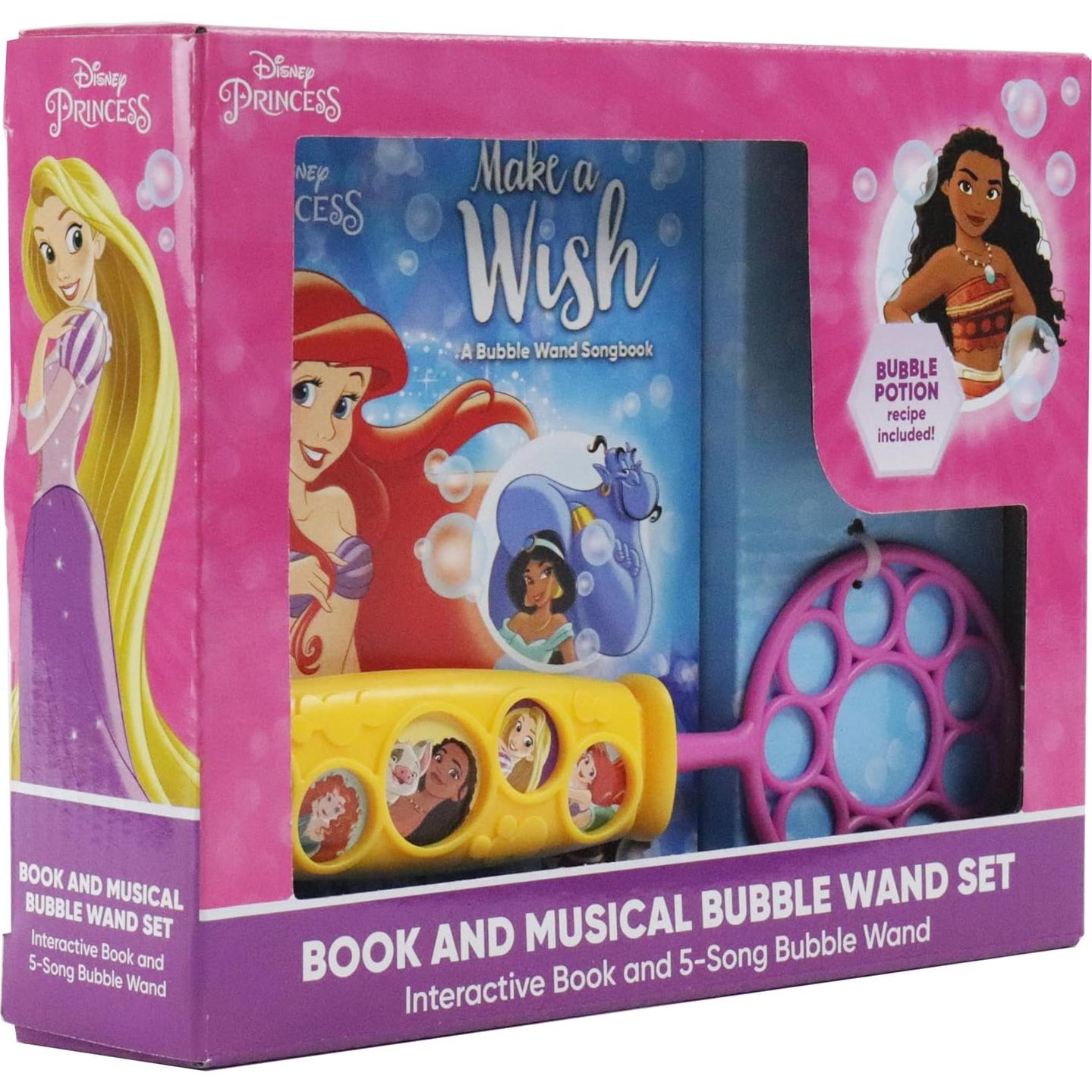 Disney Princess Ariel, Moana, and More! – Make a Wish - Bubble Wand Songbook - Toy Bubble Wand Plays 5 Songs - PI Kids