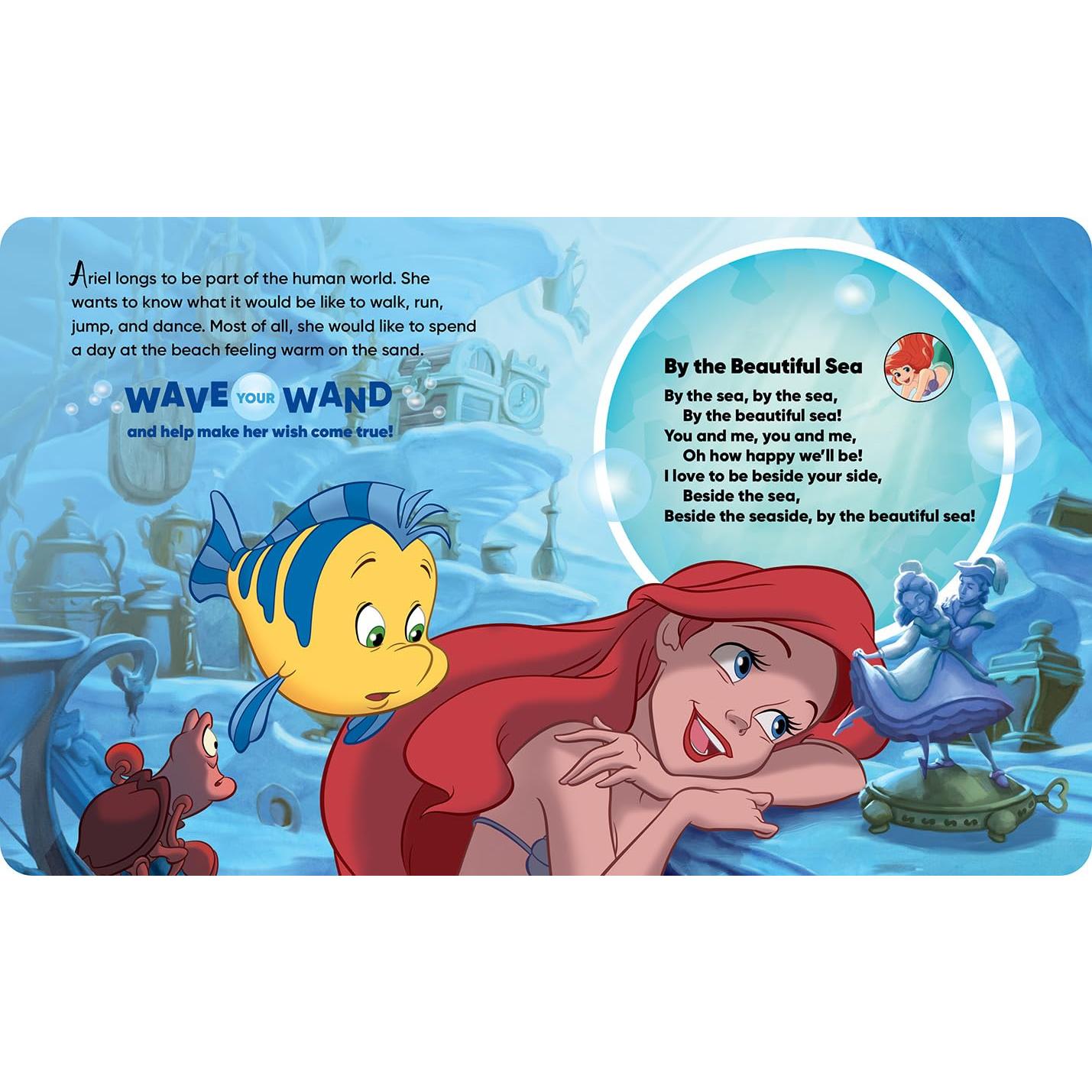 Disney Princess Ariel, Moana, and More! – Make a Wish - Bubble Wand Songbook - Toy Bubble Wand Plays 5 Songs - PI Kids