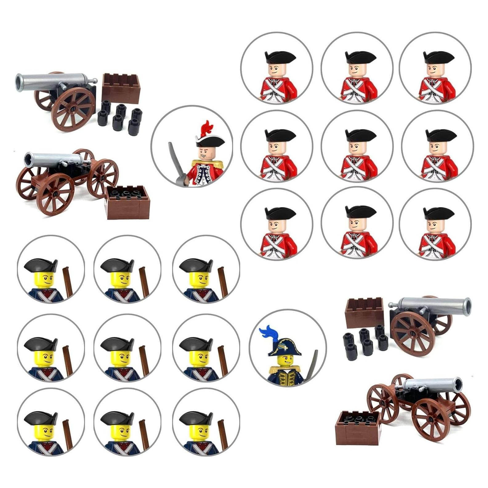 FOTN Revolutionary War Mini Soldiers, 24pc Set Red vs Blue Coats, Battle With 4-Canons