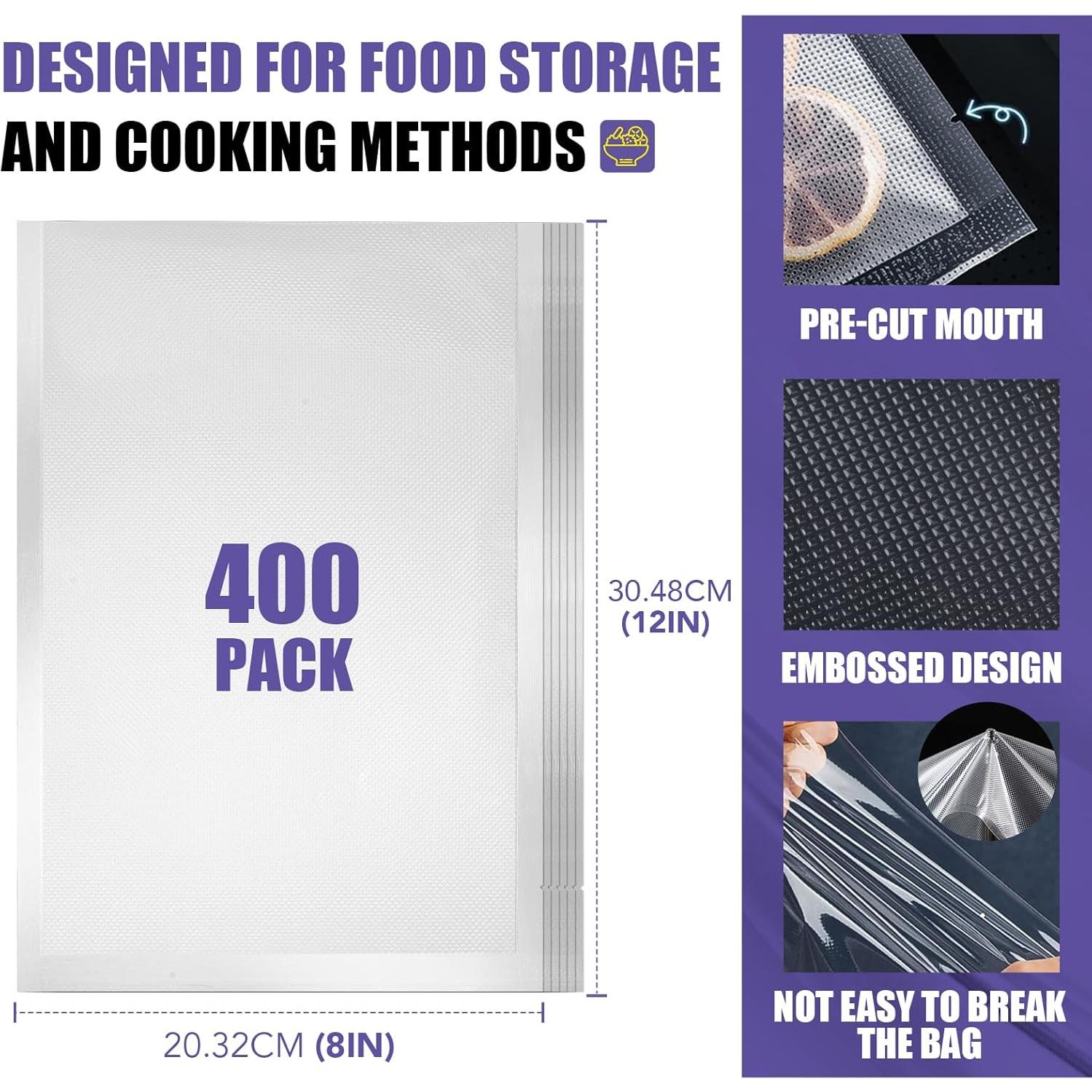 Bolsas de Sellado al Vacío CAREGY 400 Piezas 20 x 30 cm BPA Libre