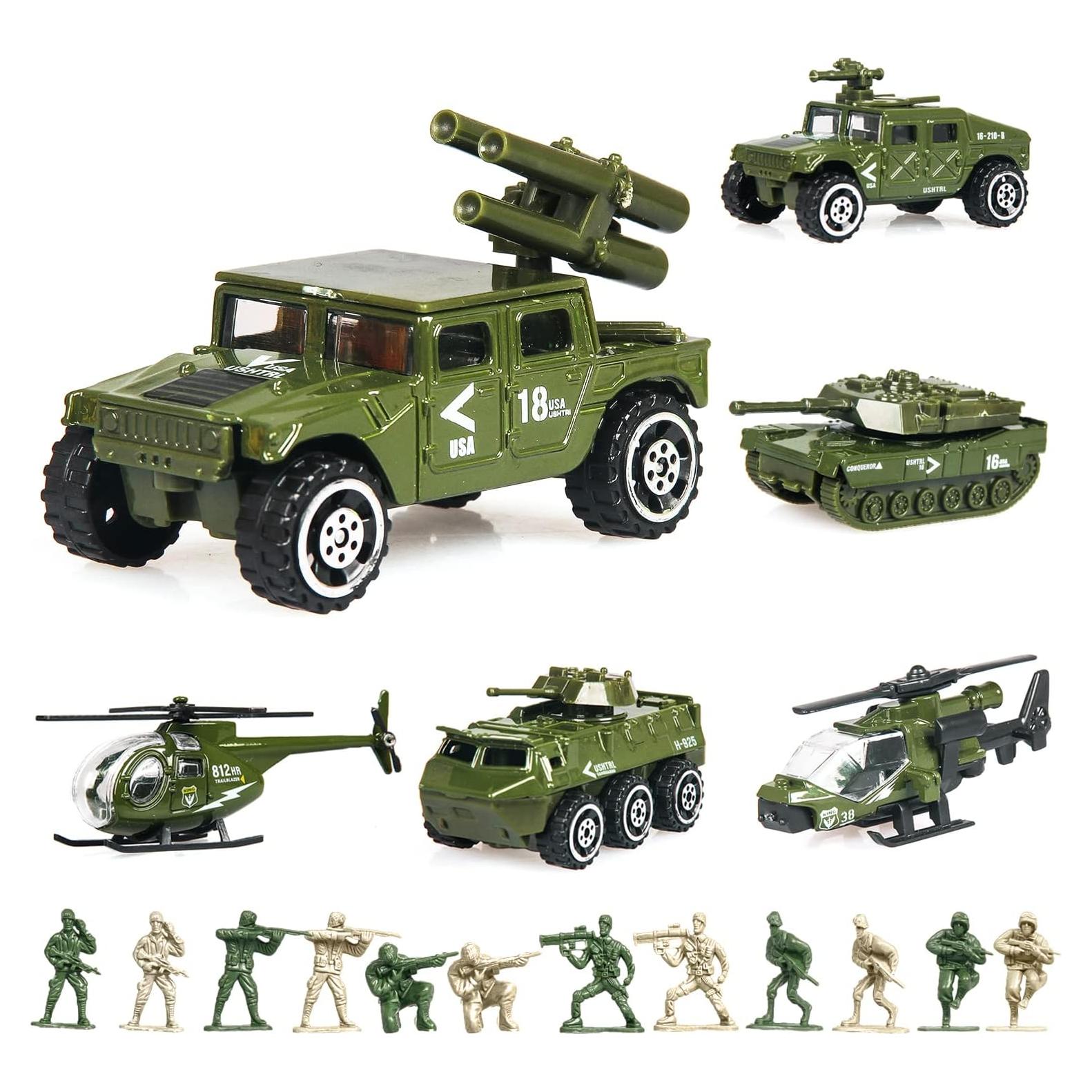 Juego de 18 vehículos militares Singer con tanques y soldados