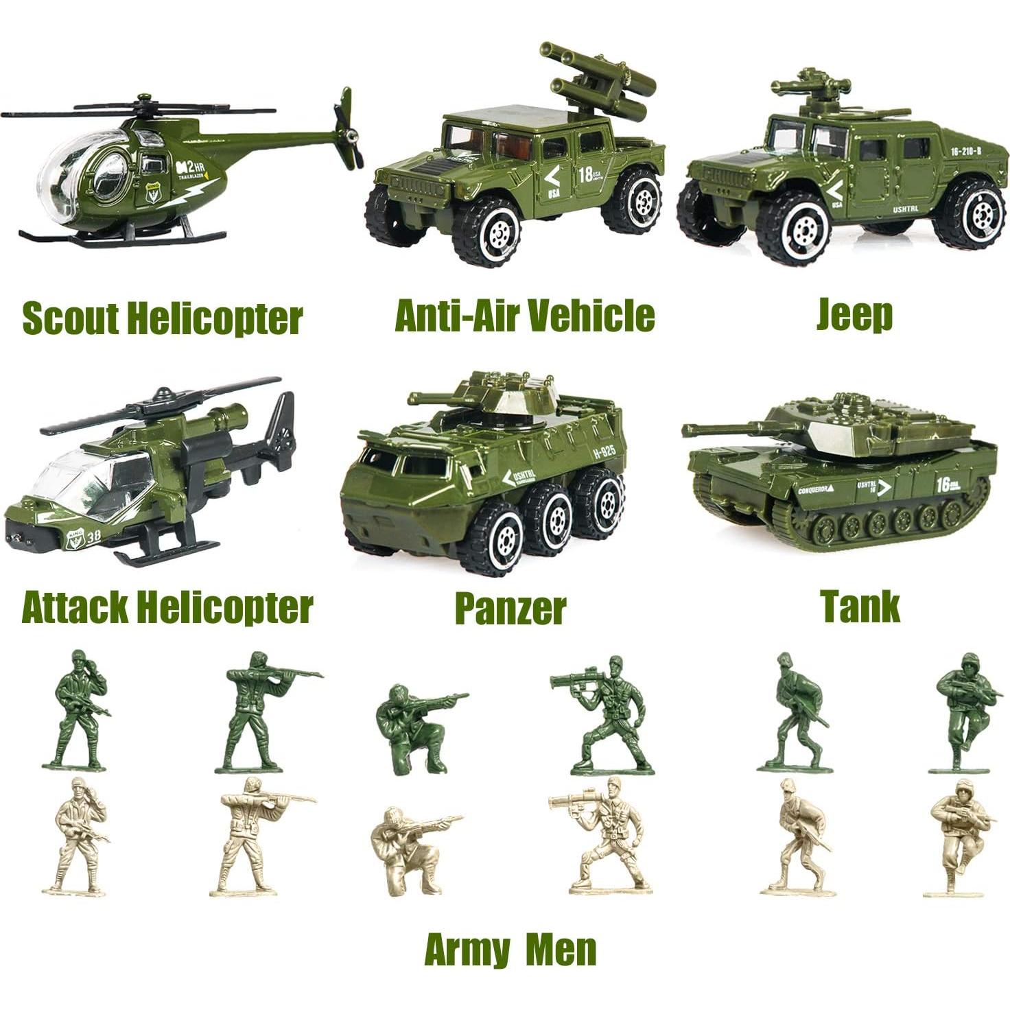 Juego de 18 vehículos militares Singer con tanques y soldados