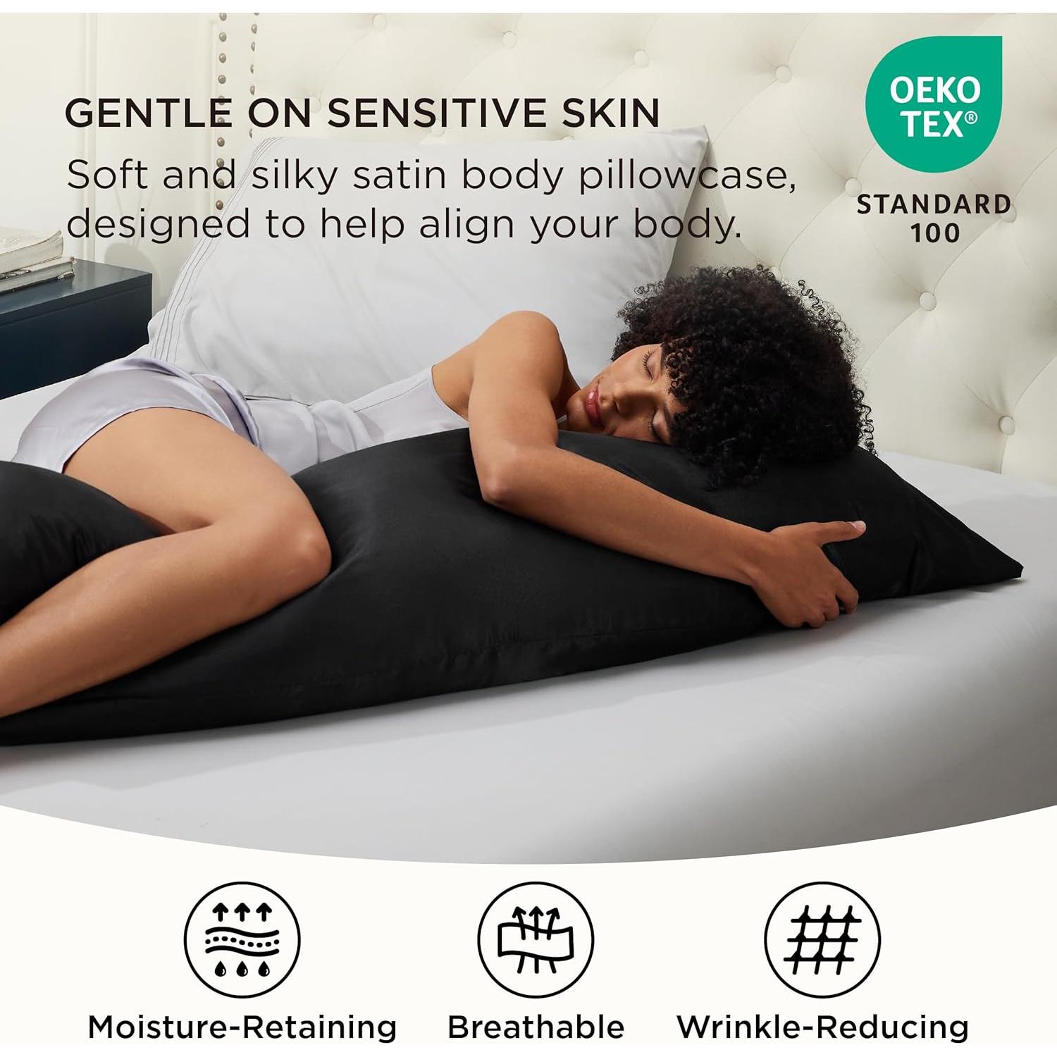 Funda de Almohada de Cuerpo Bedsure 50x137 cm Satinada Negra