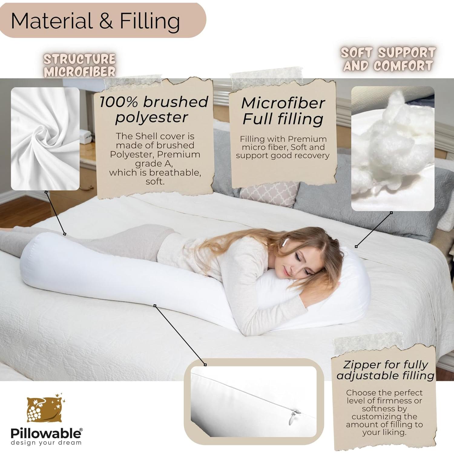 Almohada Corporal Redonda Pillowable King 137x30 cm Gris