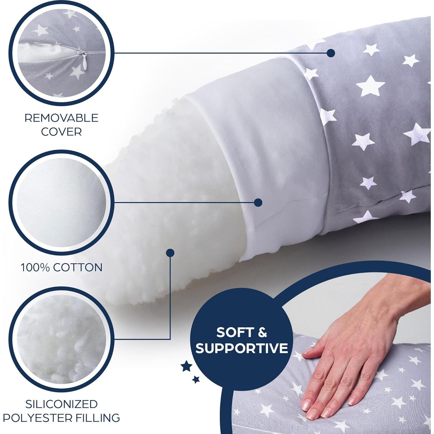 Almohada de Embarazo Niimo XXL 100% Algodón Lavable 200x70cm