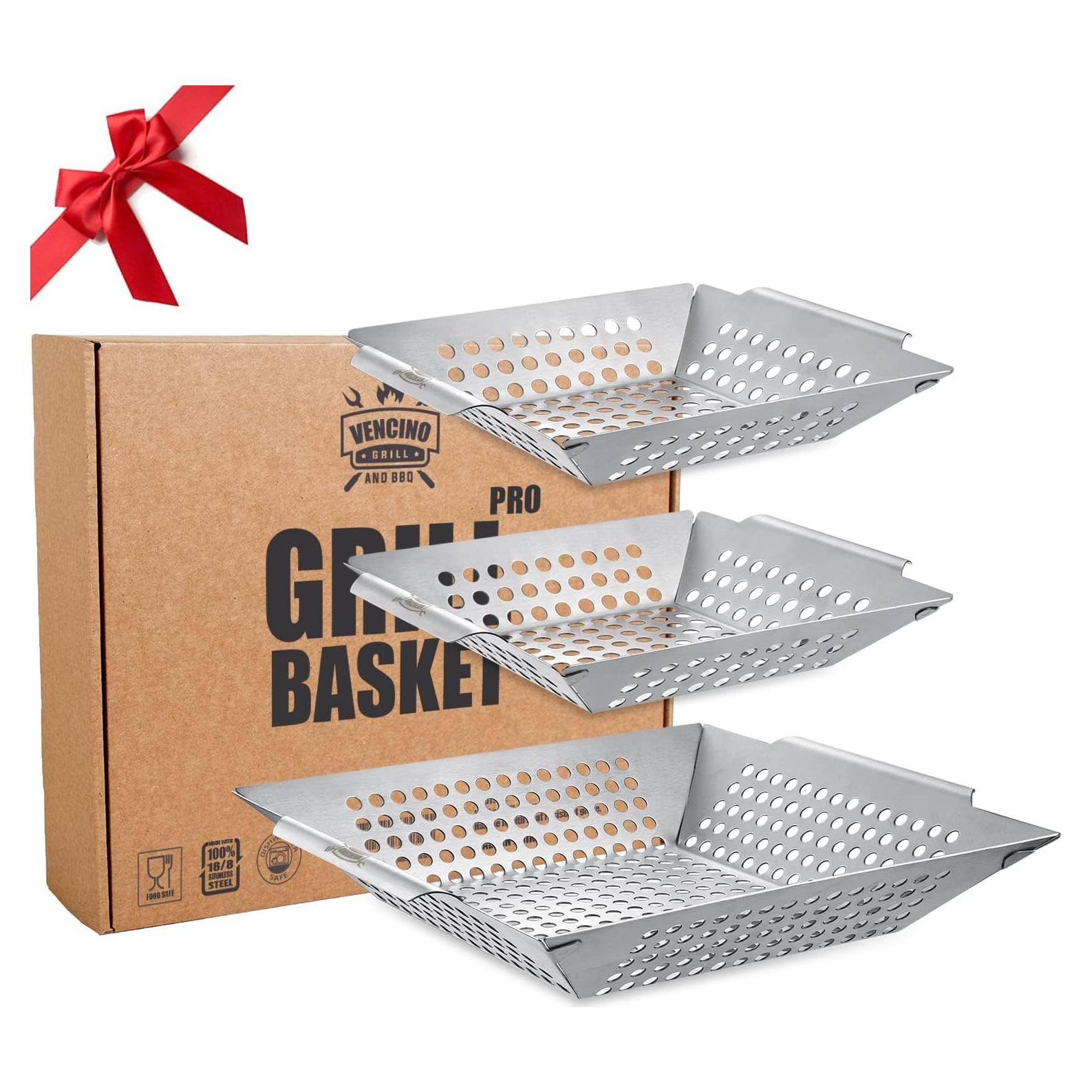 Paquete de 3 cestas de parrilla Vencino para verduras