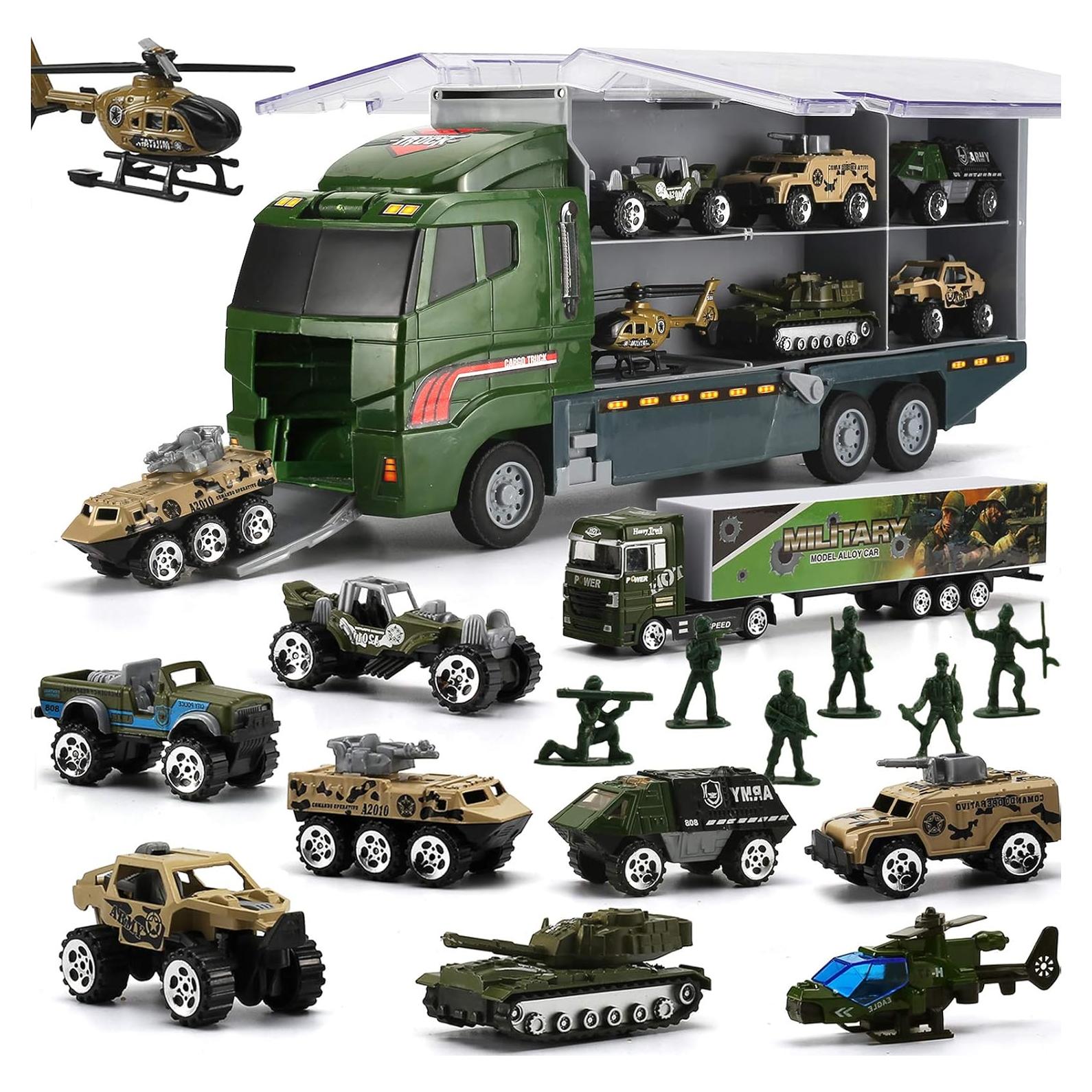 Camión Militar con Soldados y Vehículos Byonebye 26 Pcs