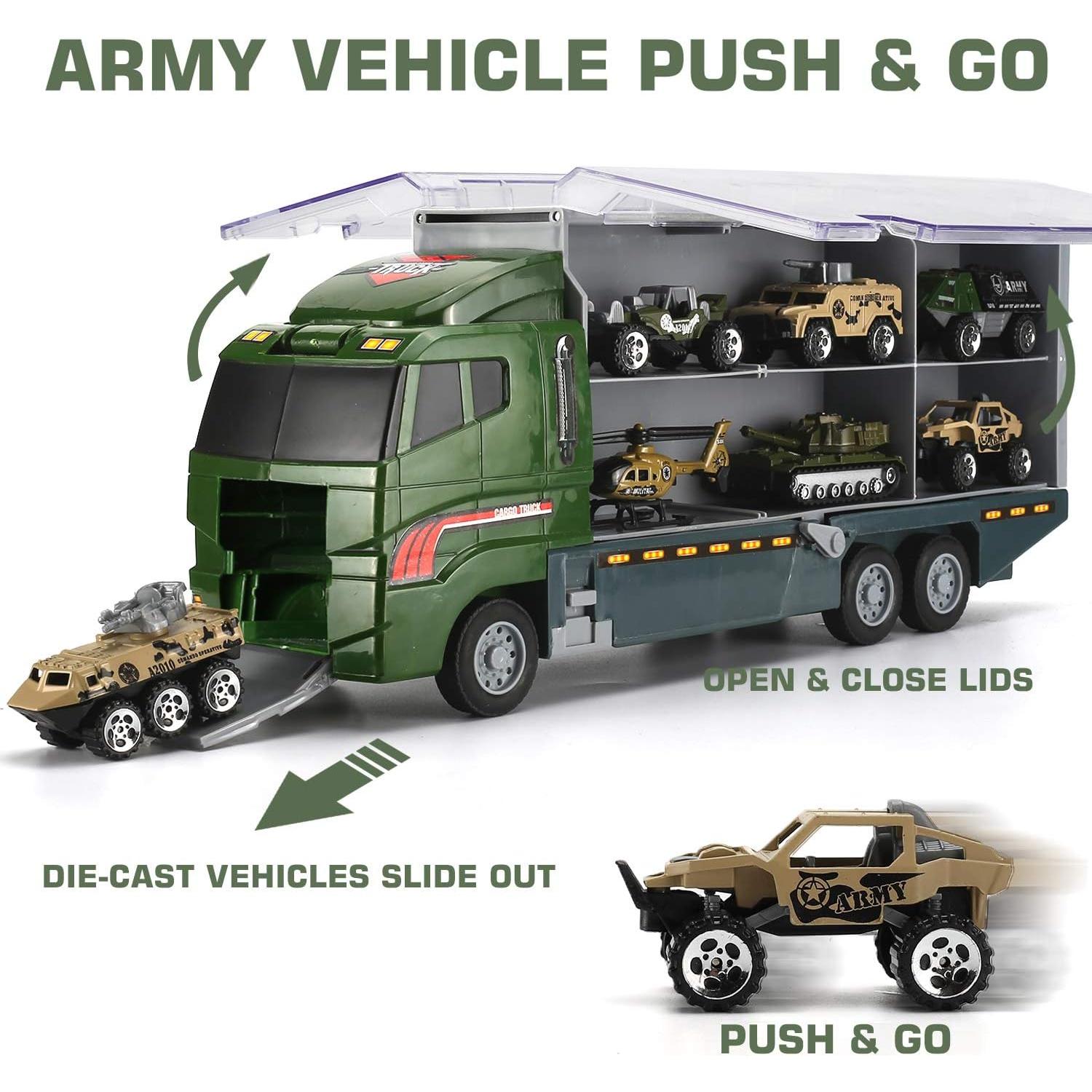 Camión Militar con Soldados y Vehículos Byonebye 26 Pcs