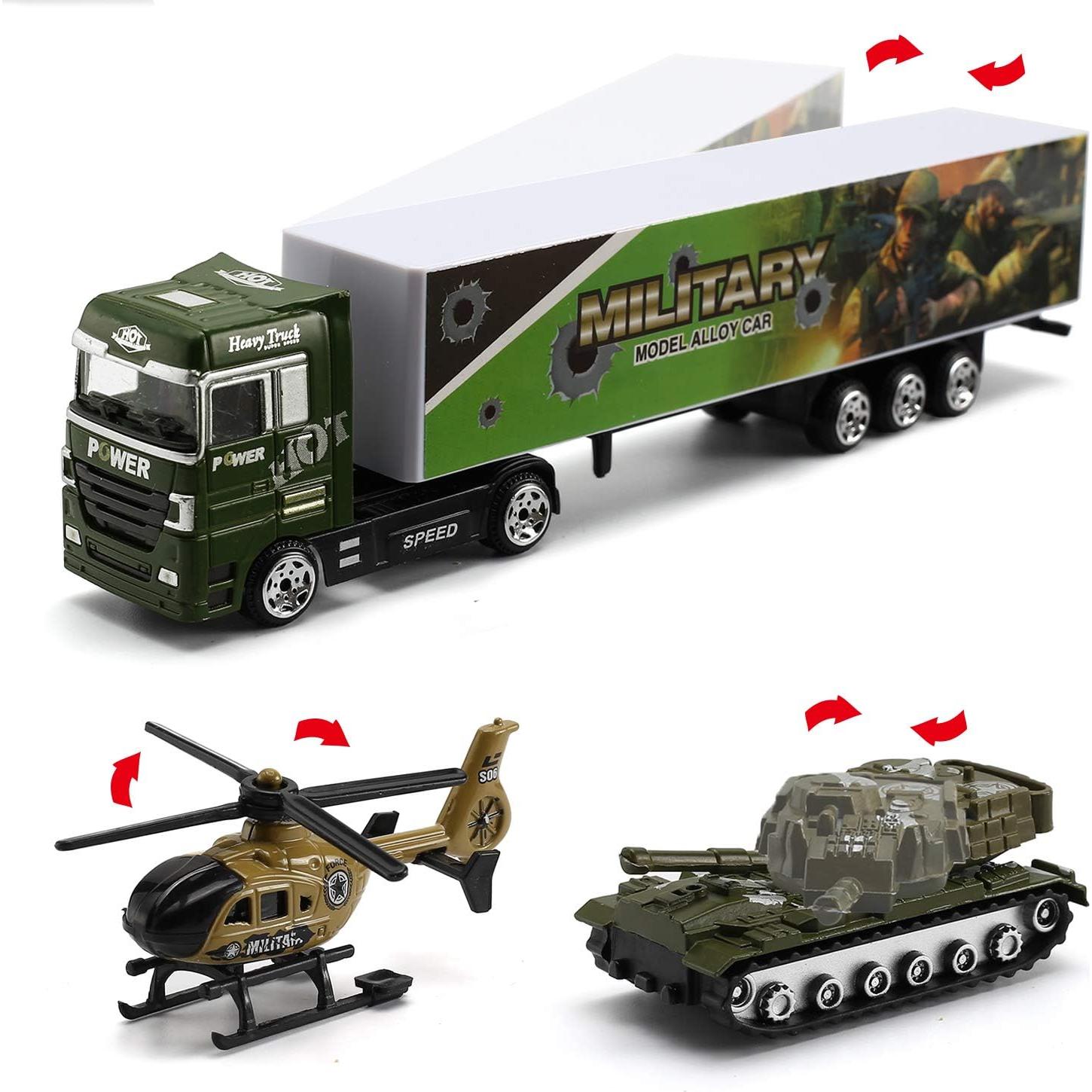 Camión Militar con Soldados y Vehículos Byonebye 26 Pcs