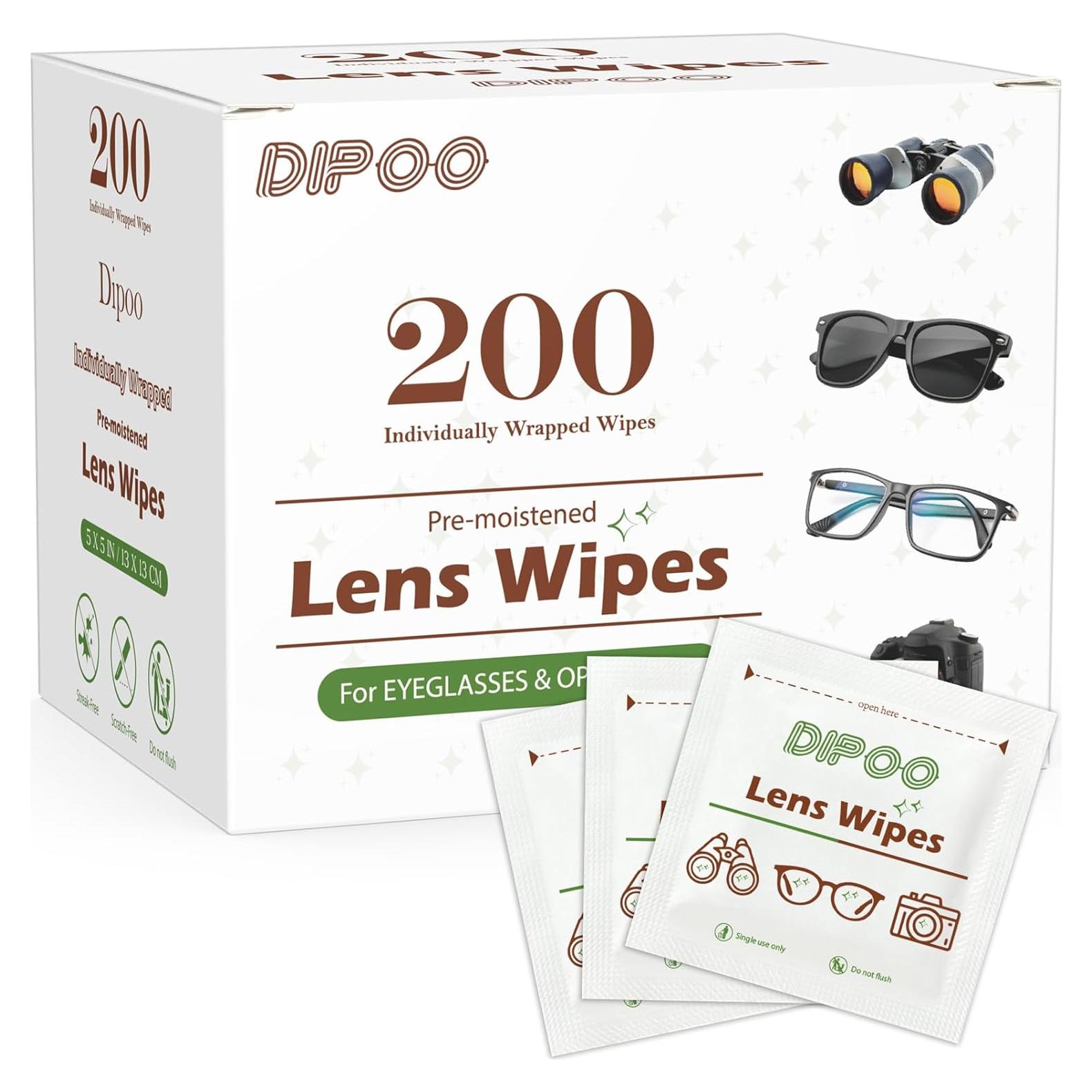 Toallitas limpiadoras Dipoo 200 unidades para lentes