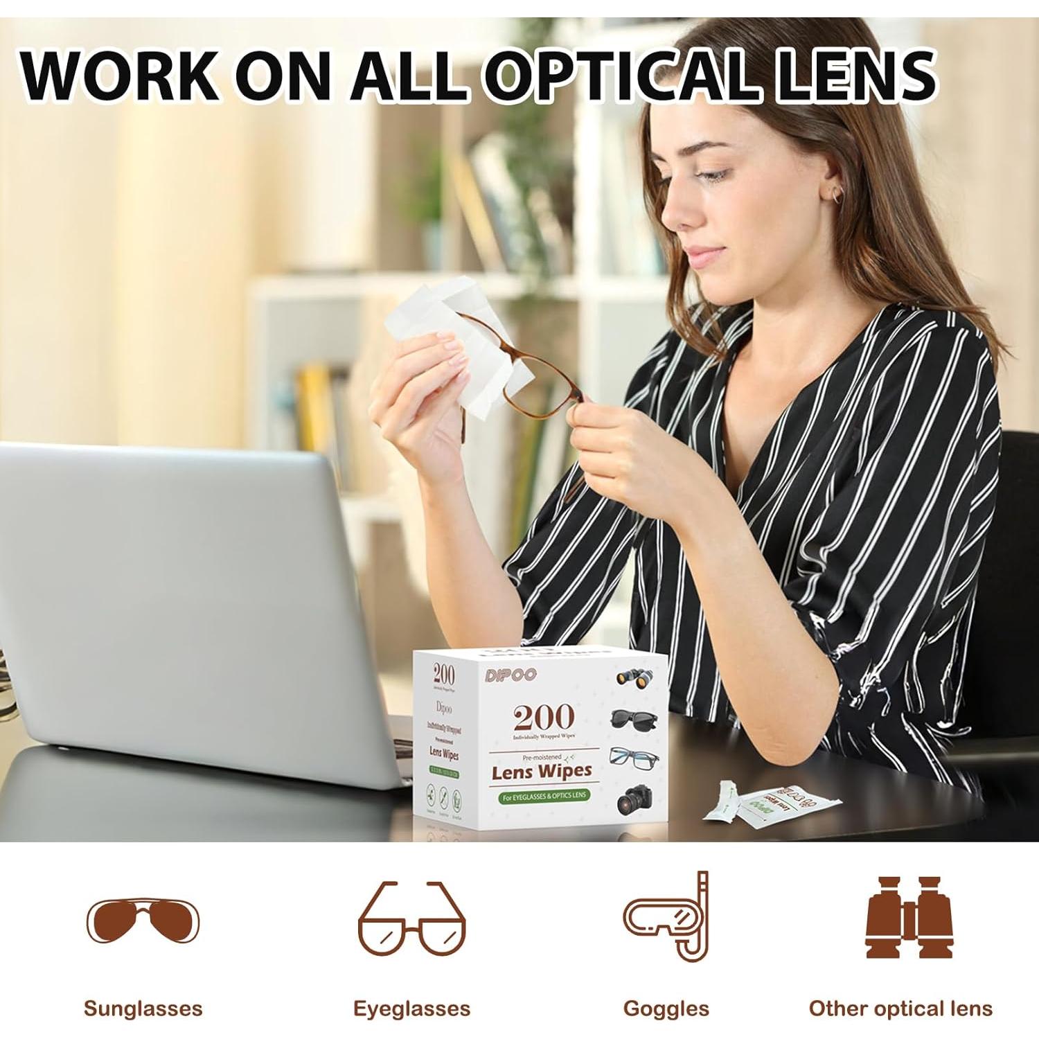 Toallitas limpiadoras Dipoo 200 unidades para lentes