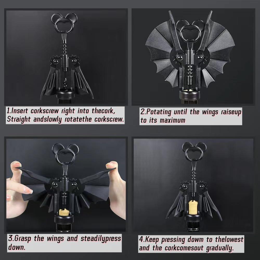 Abrebotellas 2-en-1 LVSENLIN Murciélago Metal Negro