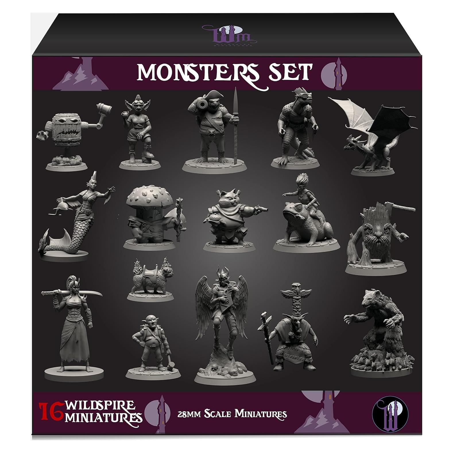 Paquete de 16 Miniaturas D&D Wildspire 28-32mm Sin Pintar