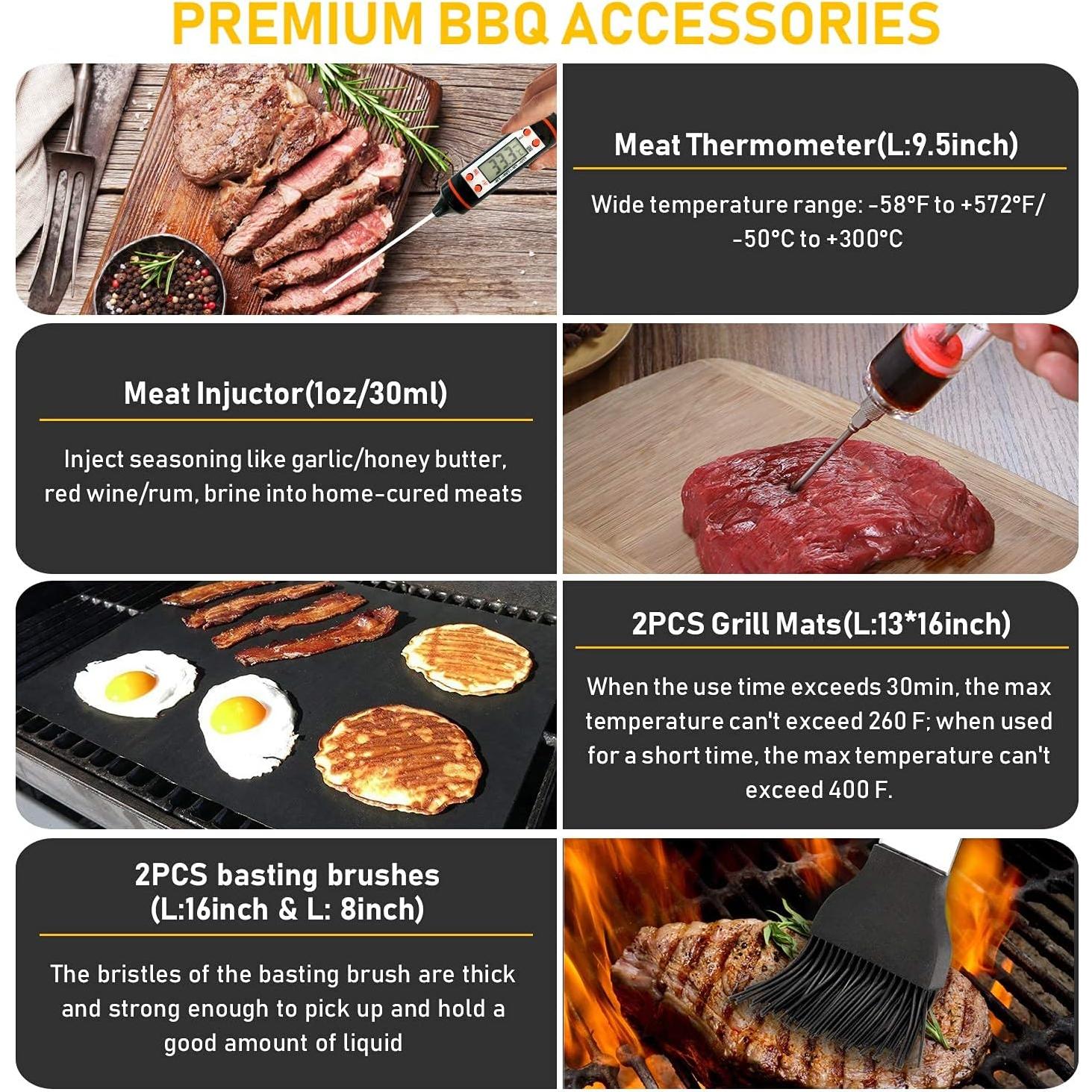 Set de BBQ 34 Piezas Taimasi Acero Inoxidable con Termómetro