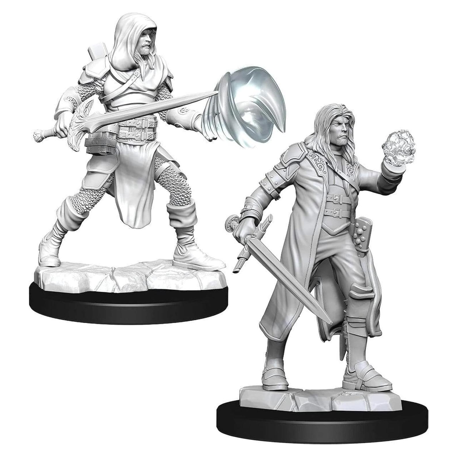 Miniaturas D&D Nolzur Guerrero y Mago Masculino Sin Pintar