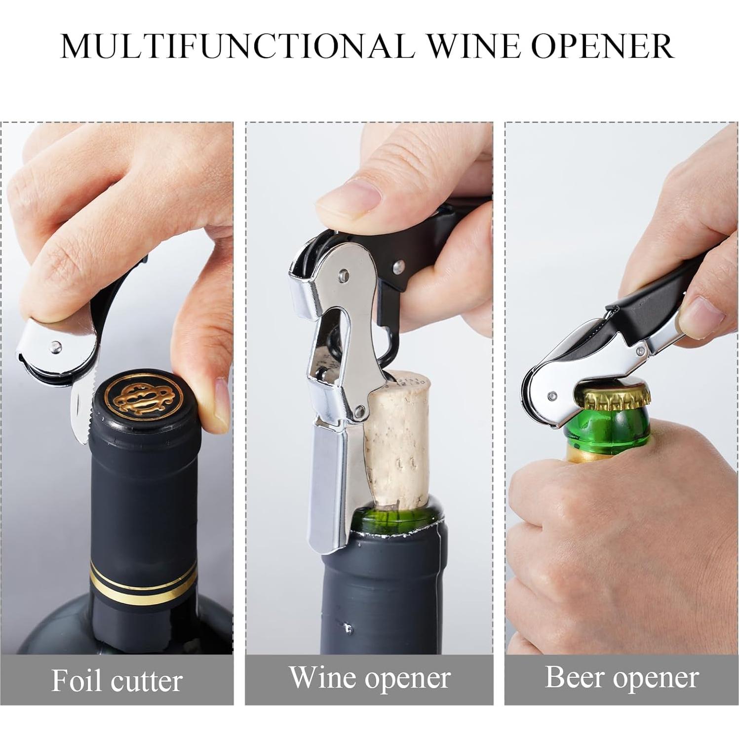 Juego de 4 Sacacorchos Flezoo de Acero Inoxidable 3 en 1