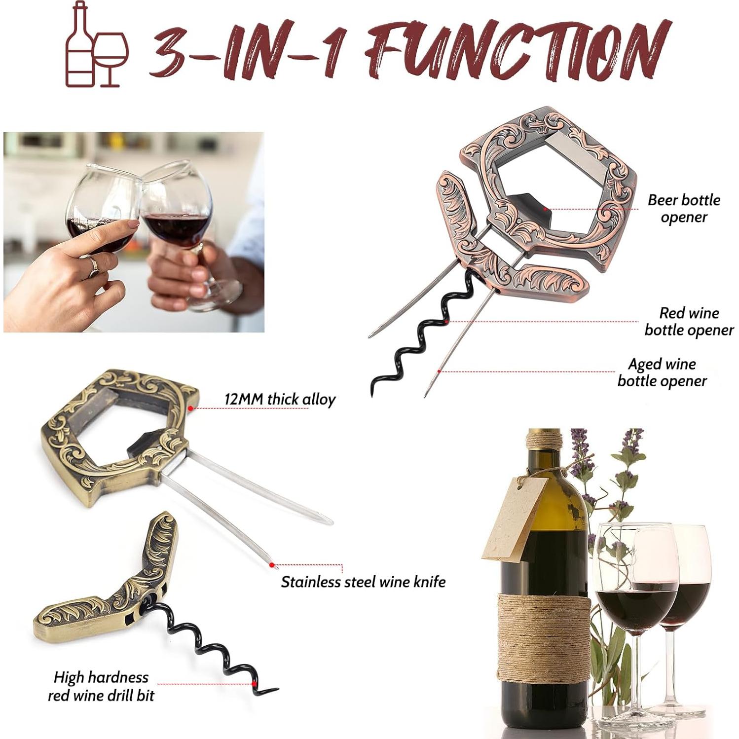 Abrebotellas de Vino KERHAND 3 en 1 Cobre Multifuncional
