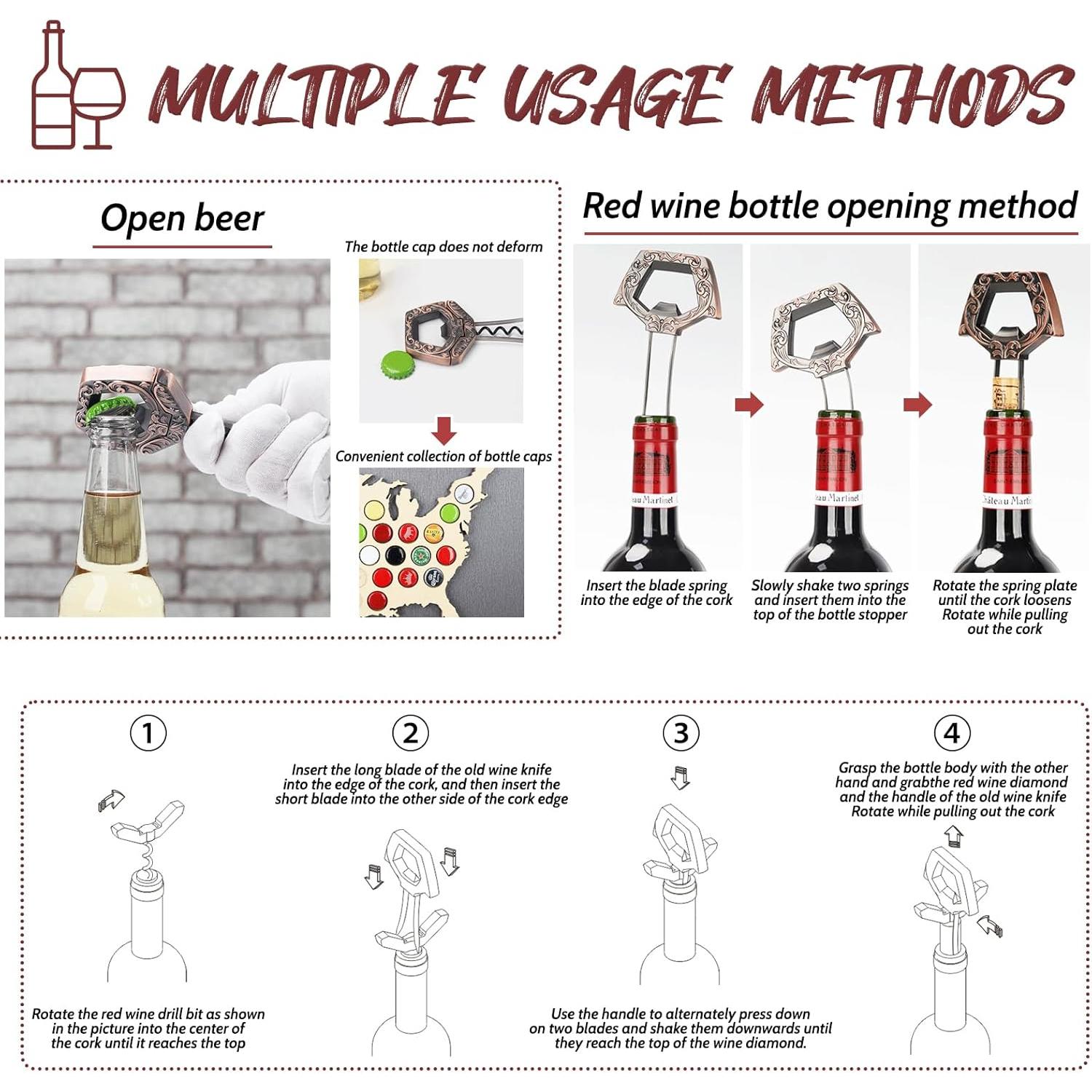 Abrebotellas de Vino KERHAND 3 en 1 Cobre Multifuncional