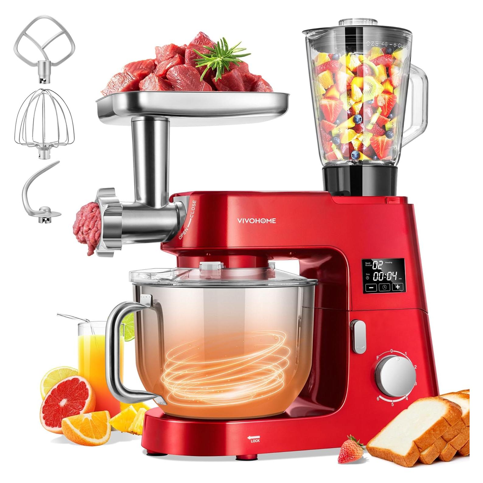 VIVOHOME Mezclador de Pie 9 en 1 7.5L Rojo Multifuncional