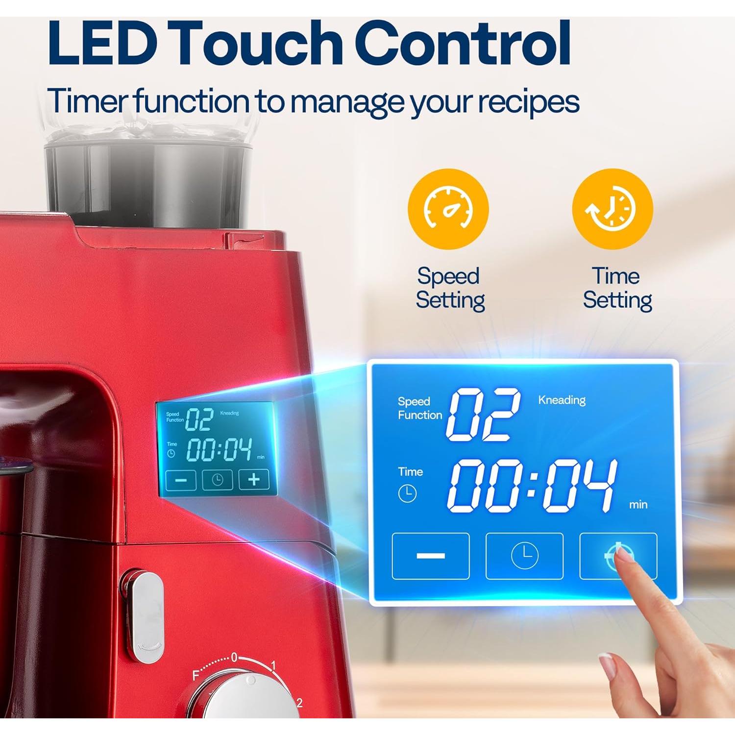 VIVOHOME Mezclador de Pie 9 en 1 7.5L Rojo Multifuncional