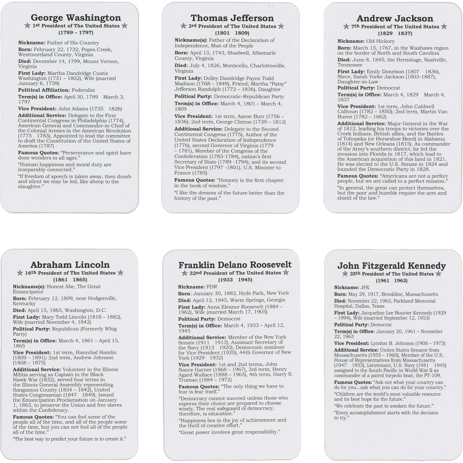 Figuras de Presidentes de EE.UU. BMC Toys Serie 1 - 6 Piezas