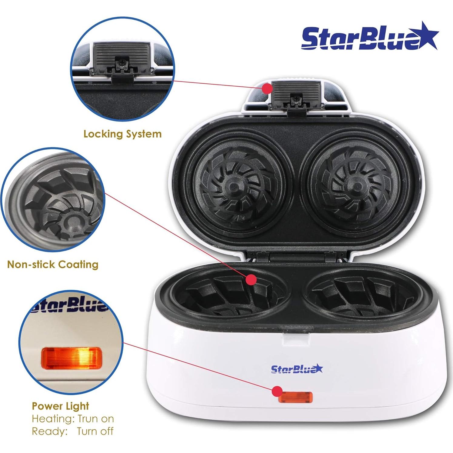 Hacedor de Tazones de Waffle Doble StarBlue - 1200W - Blanco