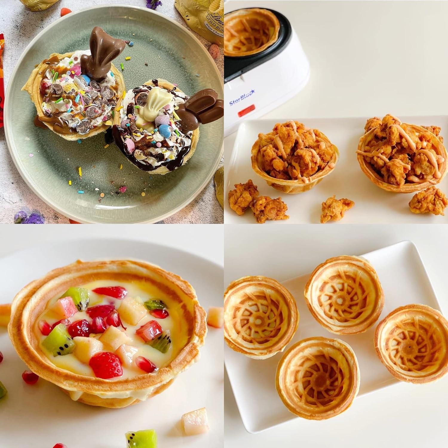 Hacedor de Tazones de Waffle Doble StarBlue - 1200W - Blanco