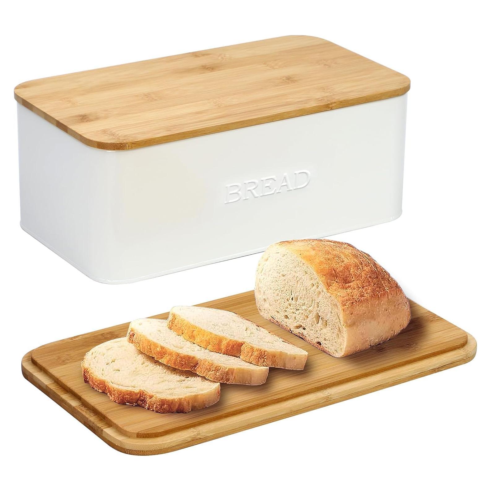 Caja de Pan Outshine Blanca con Tapa de Cortar de Bambú