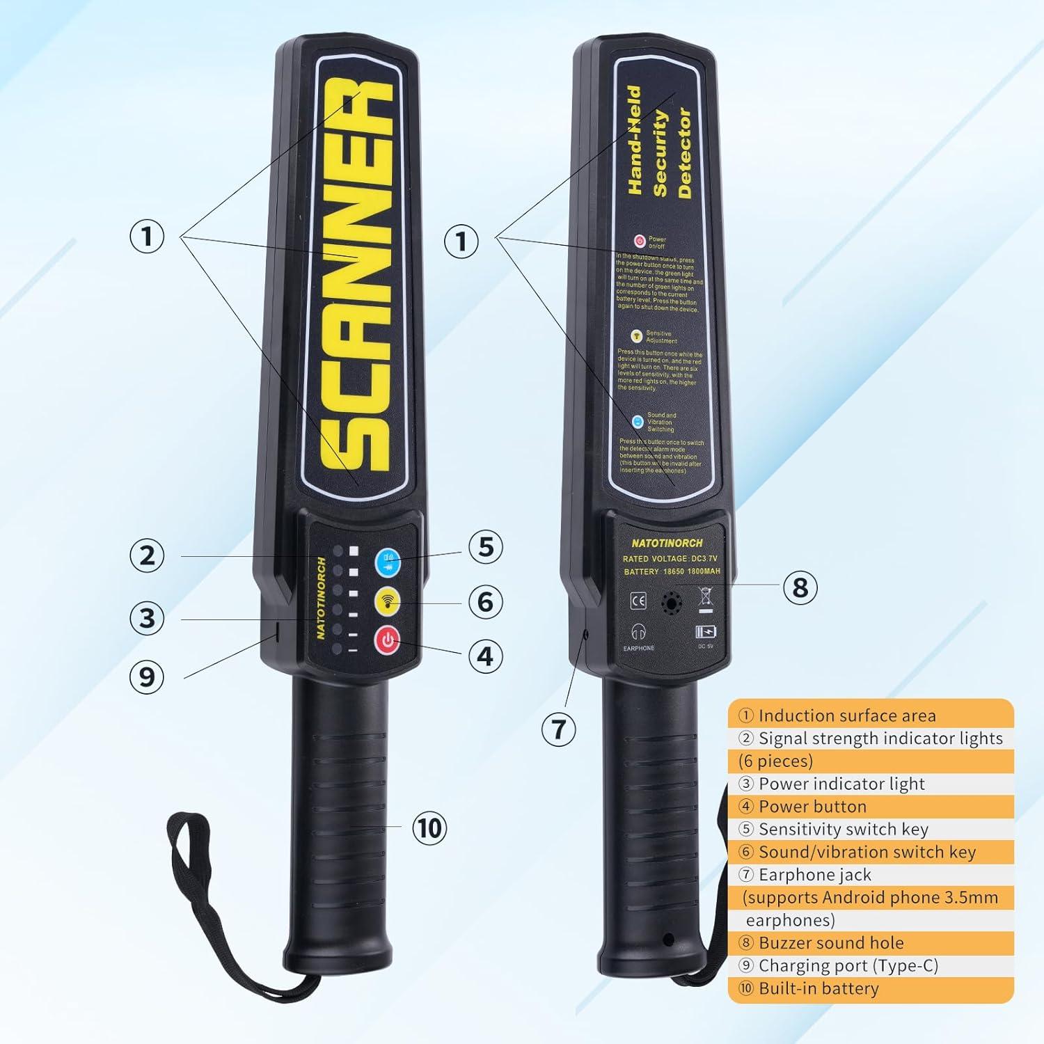 Detector de Metales de Mano Natotinorch Recargable 43cm