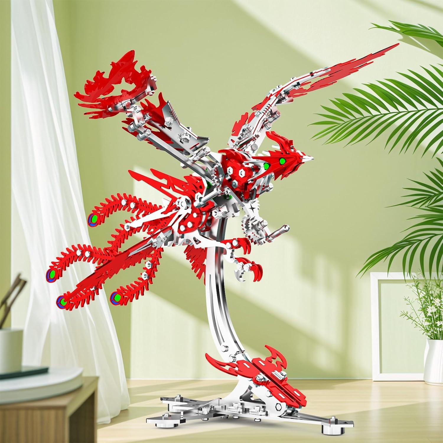 Rompecabezas 3D de Metal LONGPIN Fénix Rojo DIY 24 cm