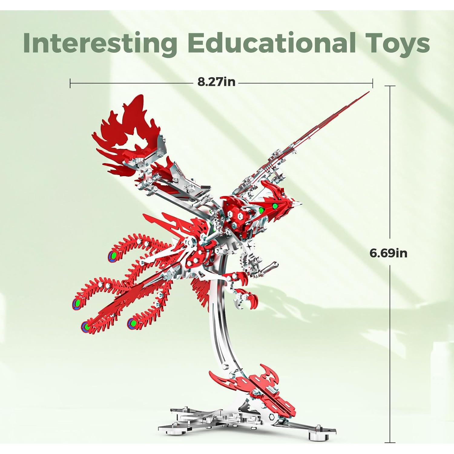 Rompecabezas 3D de Metal LONGPIN Fénix Rojo DIY 24 cm