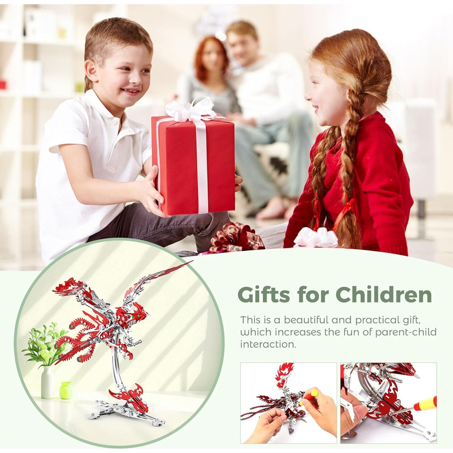 Rompecabezas 3D de Metal LONGPIN Fénix Rojo DIY 24 cm