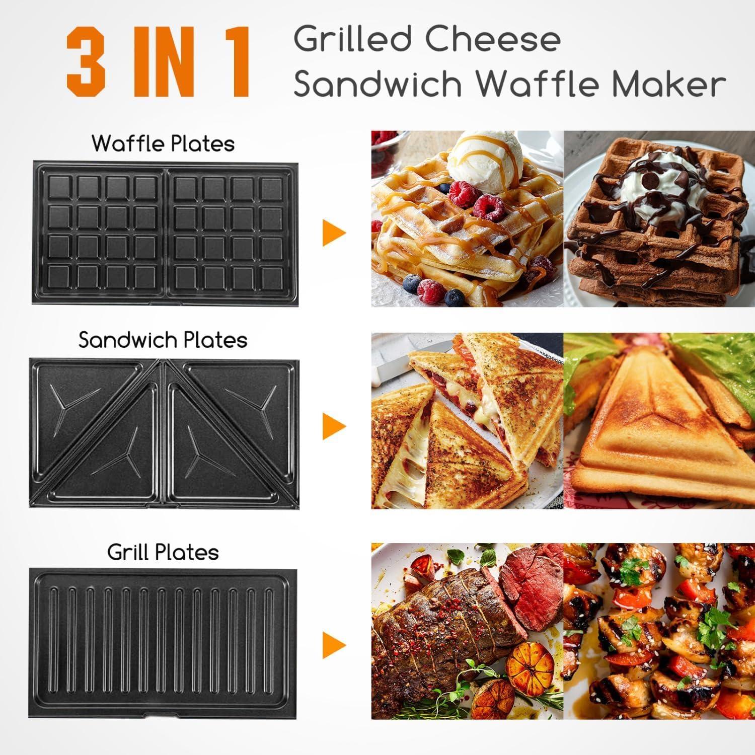 Sandwichera Aigostar 3 en 1 Grill Waffle 750W Antiadherente